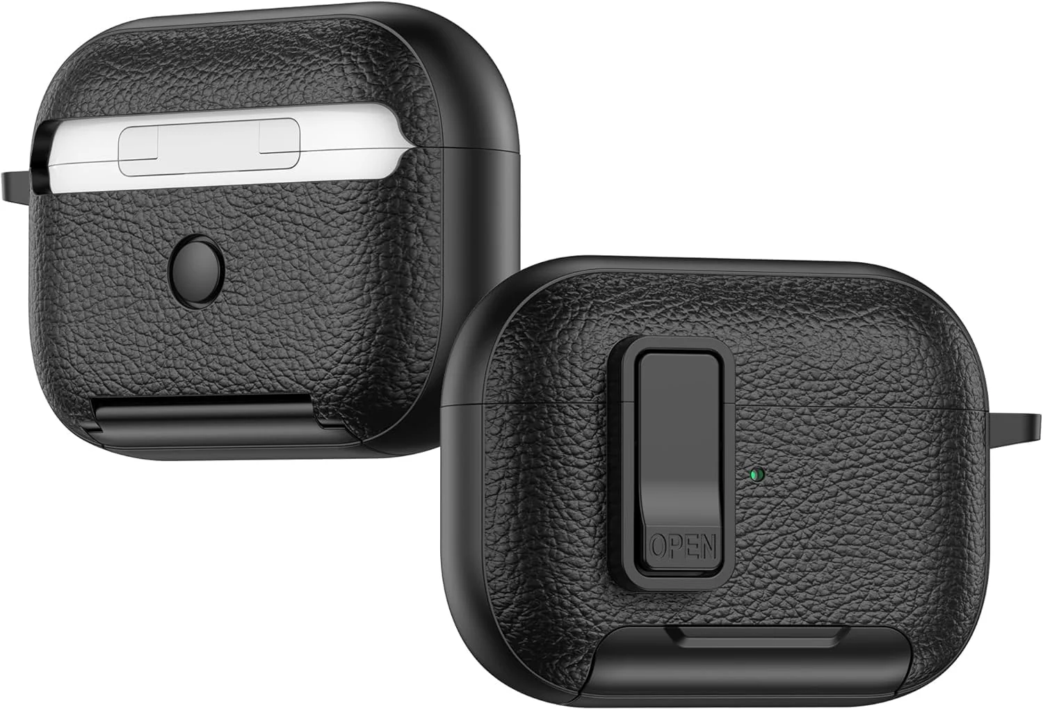 Mobigon for Apple AirPods 4 Leather Case with Secure Lock Clip, Support Wireless Charge, Stand and Charging Port Dustproof Design with Carabiner for AirPods 4 - Green
