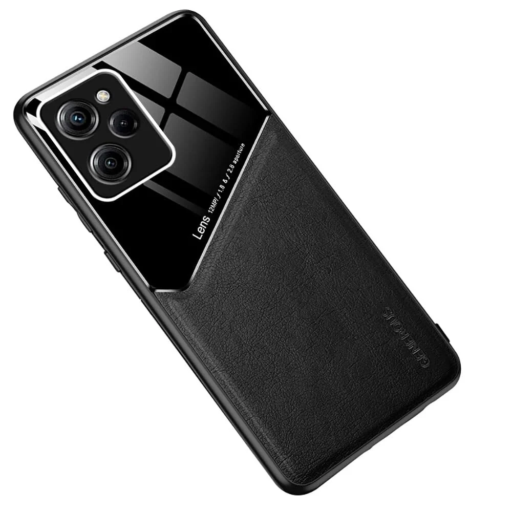 DL3 Mobilak Leather and PC Protective Case for Xiaomi Poco X5 Pro 5G, Built-in magnetic car-mount support, Shock-absorbing protection, Raised edges around the screen and camera - Black