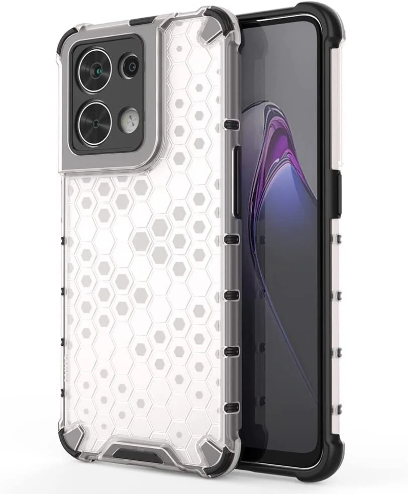 DL3 Mobilak Honeycomb Protective Case for OPPO Reno8 5G / OPPO Reno 8 5G, Shock-absorbing protection, Transparent design, Slim, lightweight profile - Clear