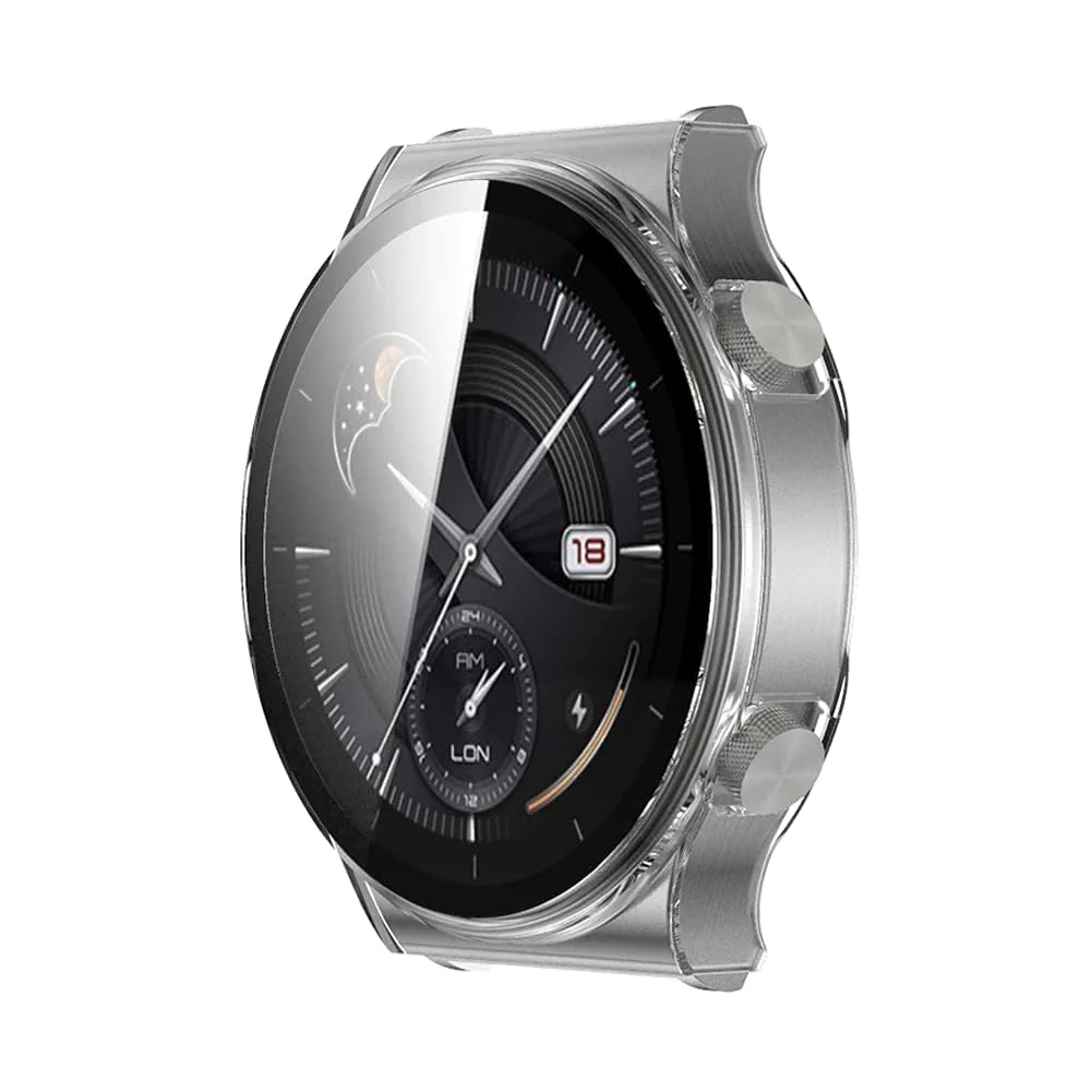DL3 Mobilak Protective Case Compatible with Huawei Watch GT 2e 9H Hardness PC Case Bumper Full Slim Protective Cover with Tempered Glass For Huawei GT2e - Clear