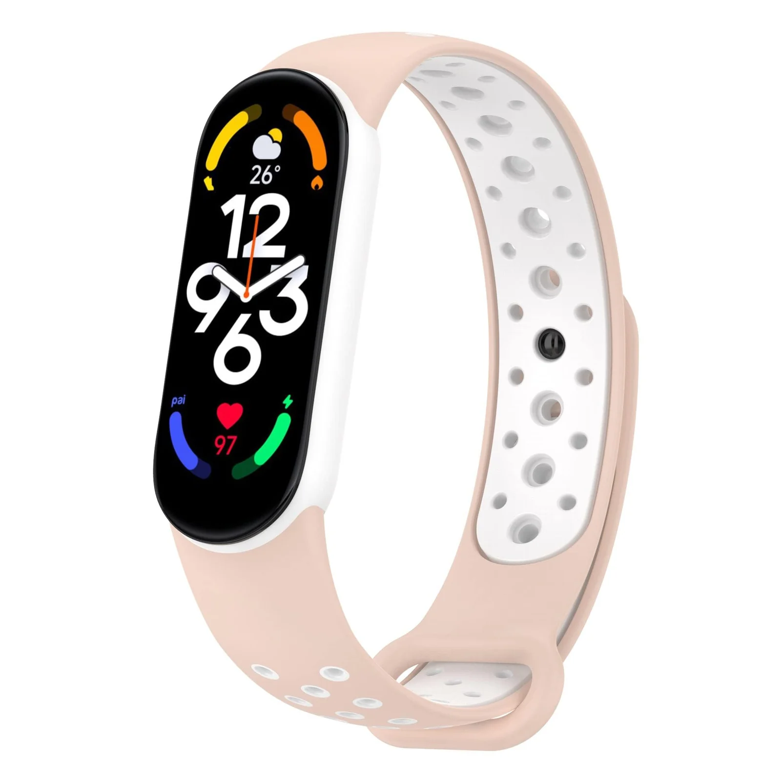 DL3 Mobilak Strap for Xiaomi Mi Band 7 6 5/Amazfit Band 5, Women Men Armband, Two Colours Breathable Adjustable Soft Silicone Replacement Strap for Xiaomi Mi Band 7/6/5/Amazfit Band 5 - Pink White