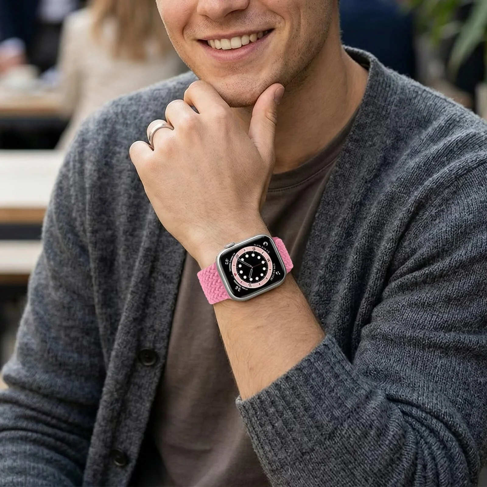 DL3 Mobilak Sport Solo Loop Compatible with Apple Watch Band 42mm 44mm 45mm 46mm 49mm for Women Men, Magnetic Strap Stretchy Braided Wristband for iWatch Series 11 10 9 8 7 6 5 4 3 Ultra 3 2 1 SE SE2 - B-Pink