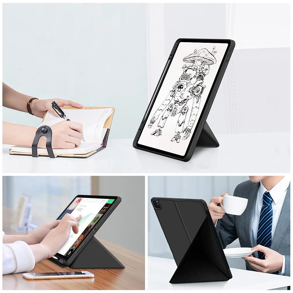 DL3 Mobilak Compatible with iPad Pro 11 Inch Case 2022(4th Gen)/2021(3rd Gen)/2020(2nd Gen) Case, Smart Stand, Pencil Holder, Shockproof Slim Lightweight Leather Cover, Modern Abstract Design - Black