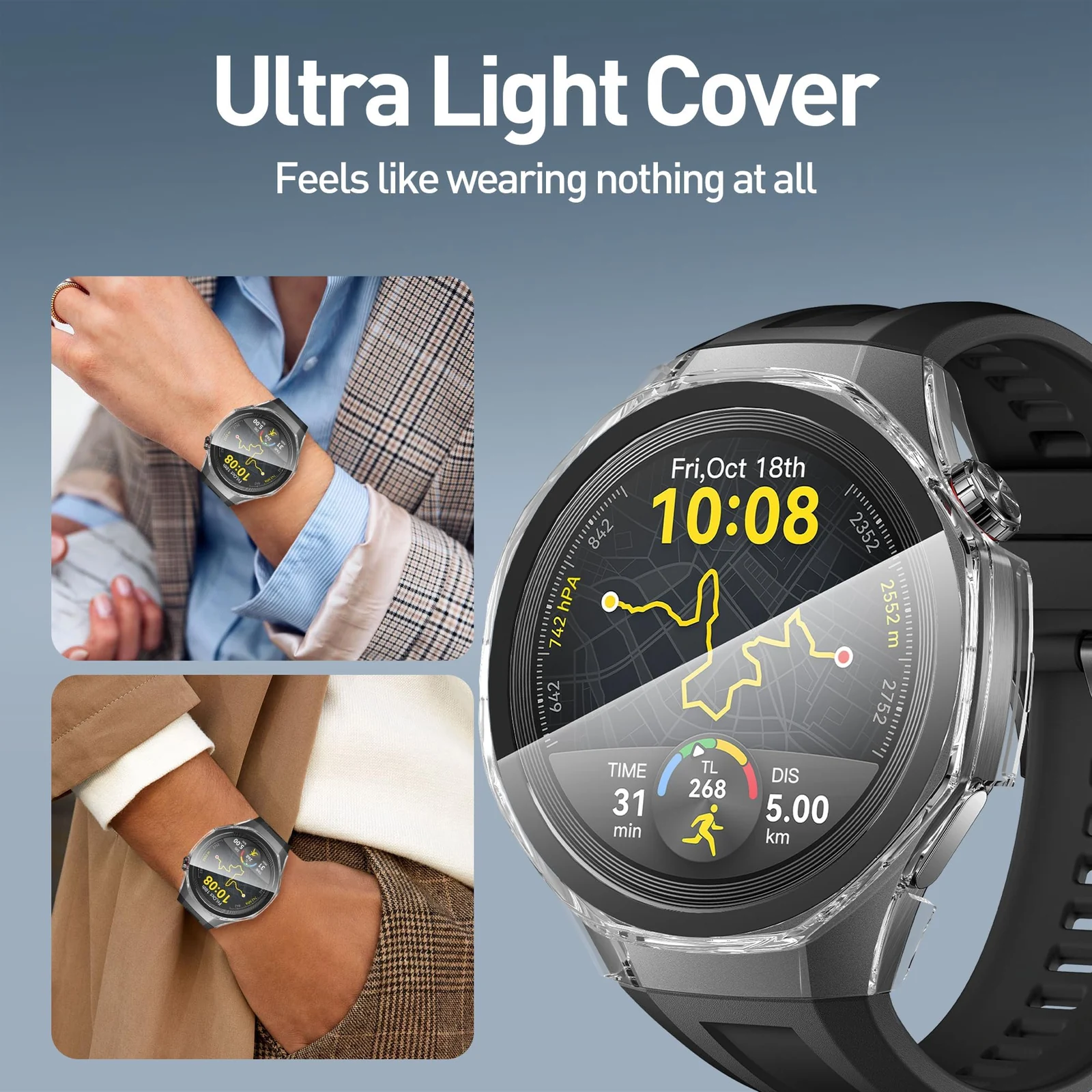 DL3 Mobilak Case with Screen Protector for Huawei Watch GT5 Pro 46mm, Bumper Full Coverage Hard PC Overall Protective Cover, Built-in Tempered Glass Film High Sensitivity - Clear