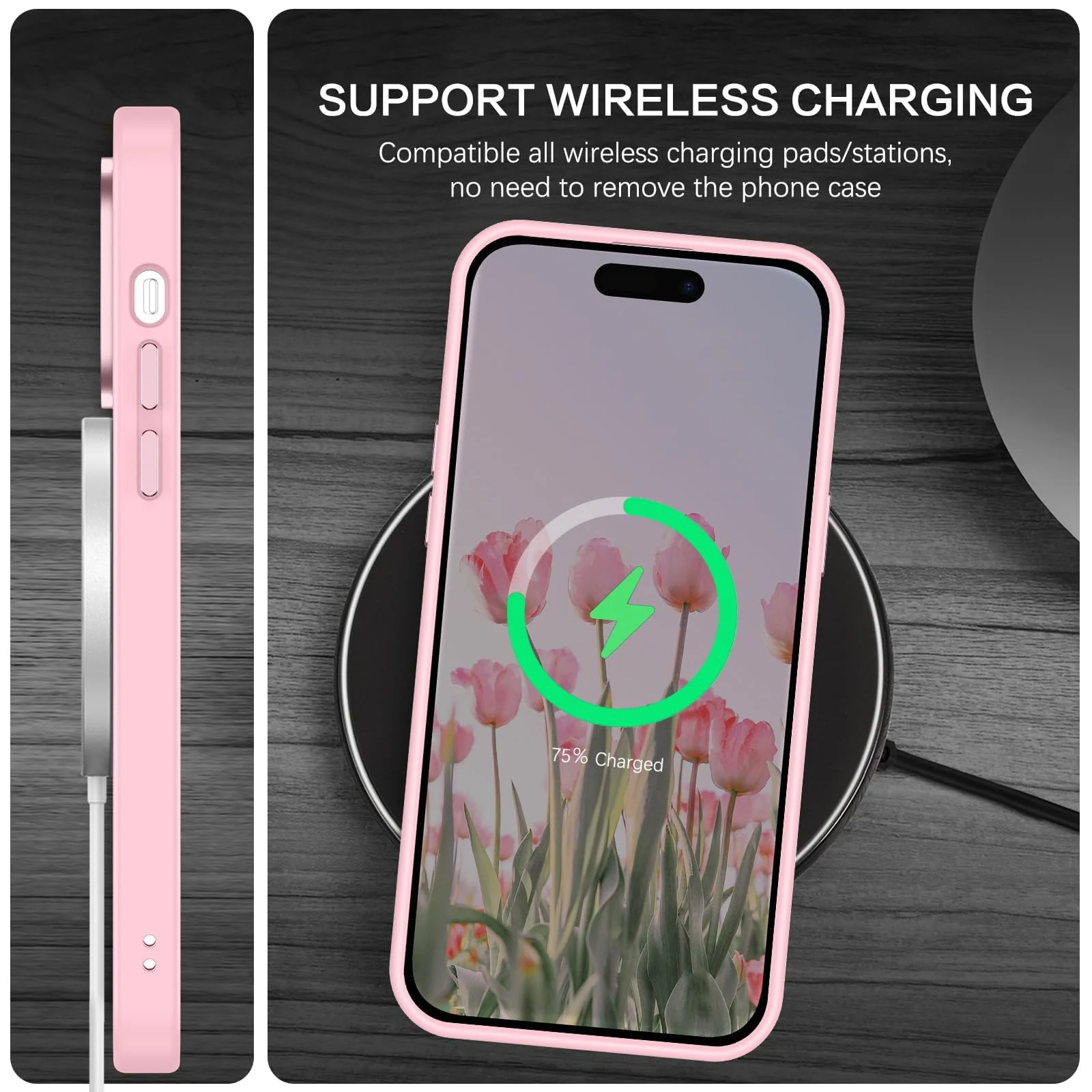 DL3 Mobilak Translucent Matte Case for iPhone 14 Pro Max 6.7-inch, Compatible with MagSafe accessories, Supports wireless charging, Built-in magnetic car-mount support - Pink