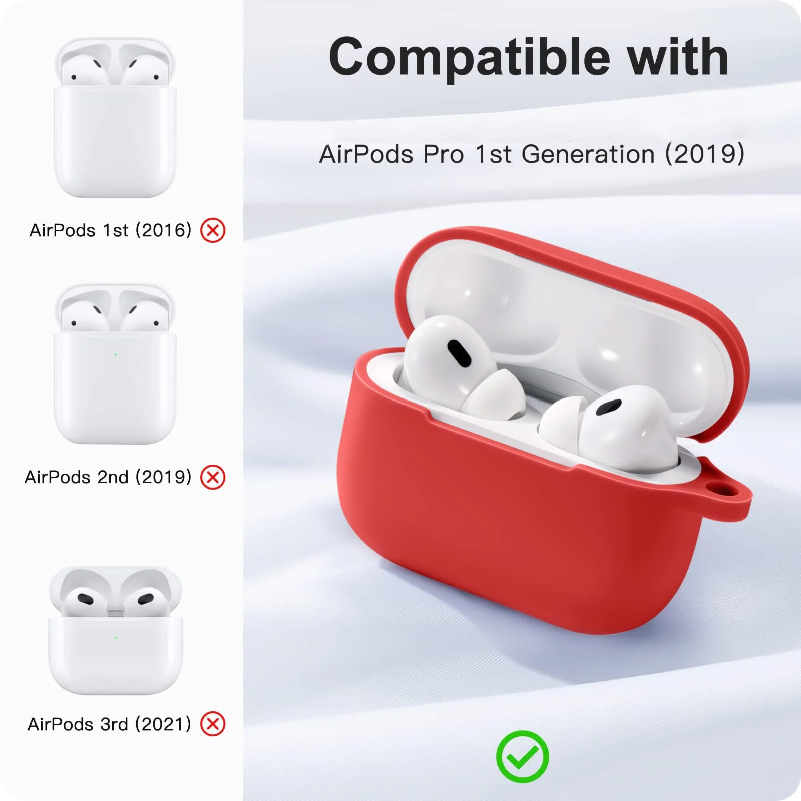 DL3 Mobilak Case Compatible with AirPods Pro, Silicone Protective Charging Case Skin with Keychain Compatible with AirPods Pro Case for Women Men, Wireless Charging, Front LED Visible - Red