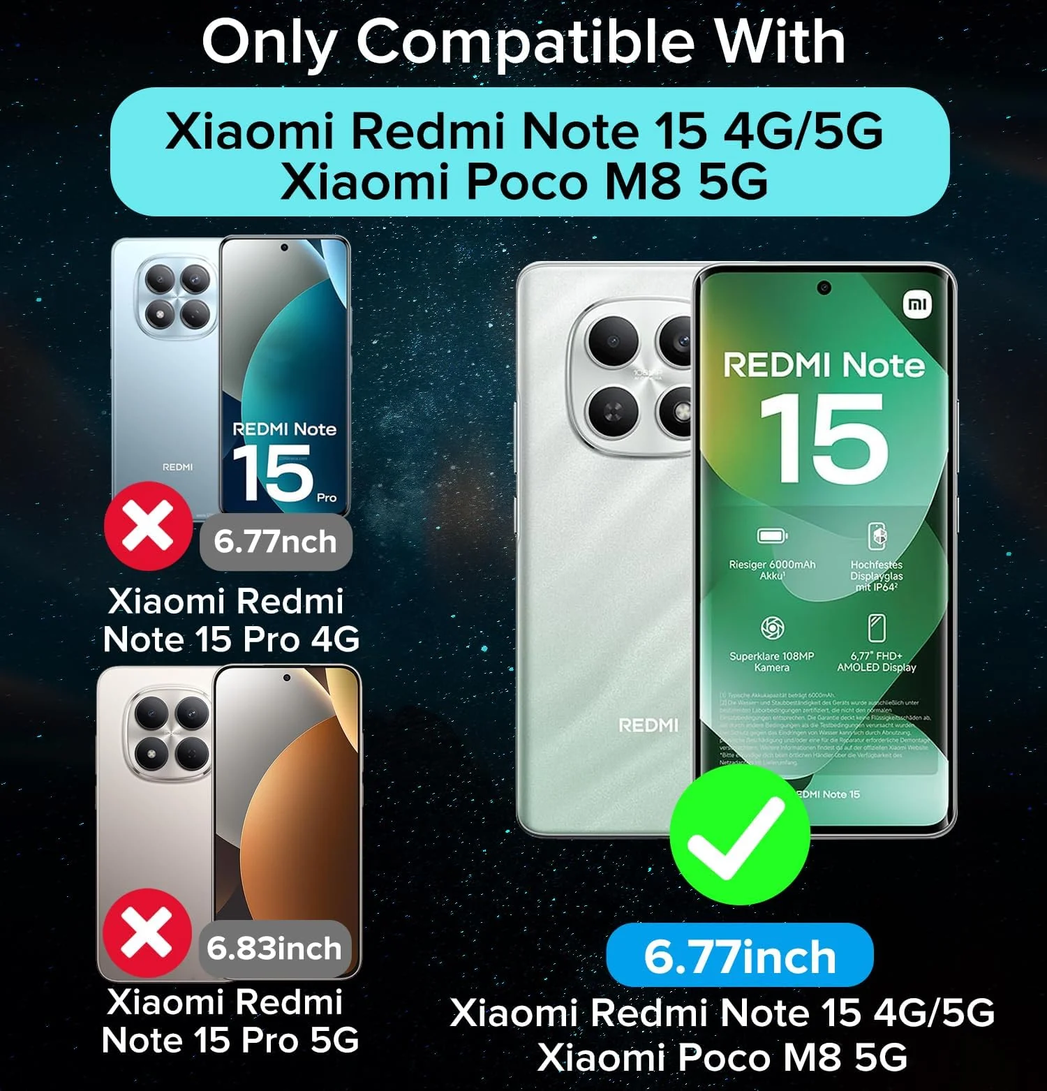 DL3 Mobilak Clear TPU Case for Xiaomi Redmi Note 15 4G / 5G / Poco M8, Supports wireless charging, Shock-absorbing protection, Anti-fingerprint finish - Black