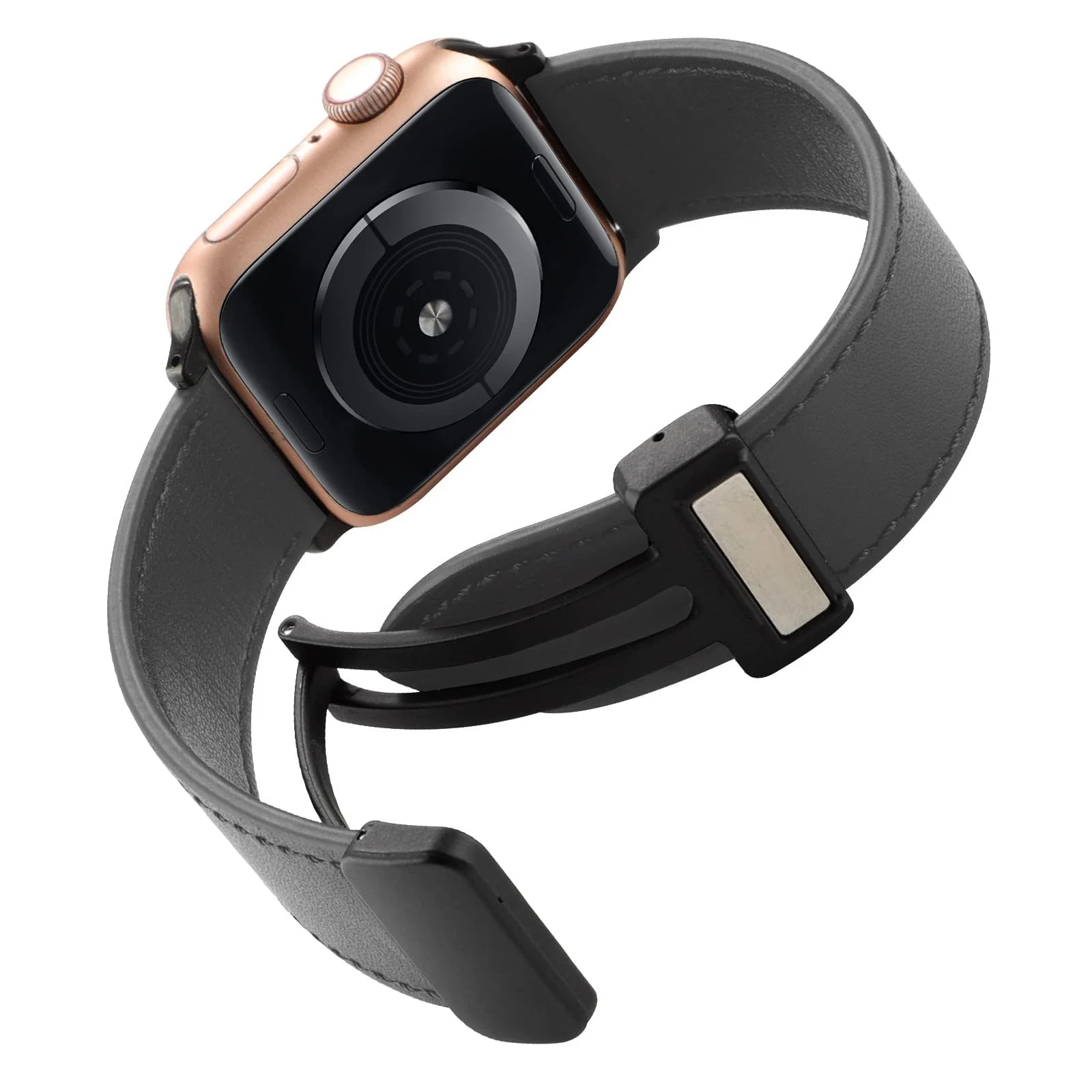 DL3 Mobilak Leather Bands Compatible with Apple Watch Band 49mm 45mm 44mm 42mm, Leather Magnetic Buckle Design Strap For iWatch Ultra Ultra 2 SE Series 9 8 7 6 5 4 3 2 1 Wristband For Men Women - Black
