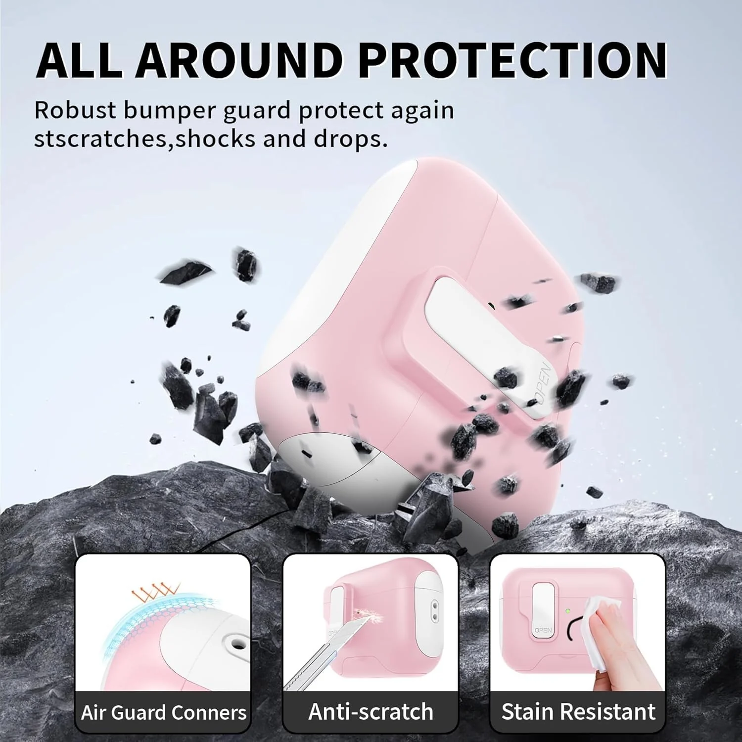 DL3 Mobilak Case for AirPods Pro 3 (2025) Case Cover with Lock, Compatible with AirPods Pro 3nd Generation/3st Generation (2025), Shockproof Cover for AirPods Pro 3 Case Men Women - Pink White