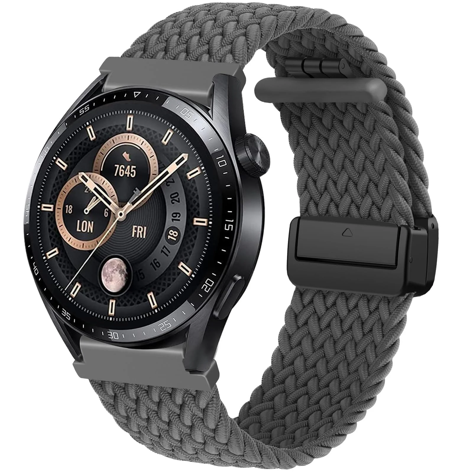DL3 Mobilak 20mm Magnetic Band for Samsung Galaxy Watch 7/6/5/4/FE Band 40mm 44mm/Galaxy Watch 6/4 Classic Bands 47mm 43mm 46mm 42mm/Watch 5 pro 45mm/3 41mm/Active 2, Stretchy Braided Nylon Magnetic Sport Strap - Grey