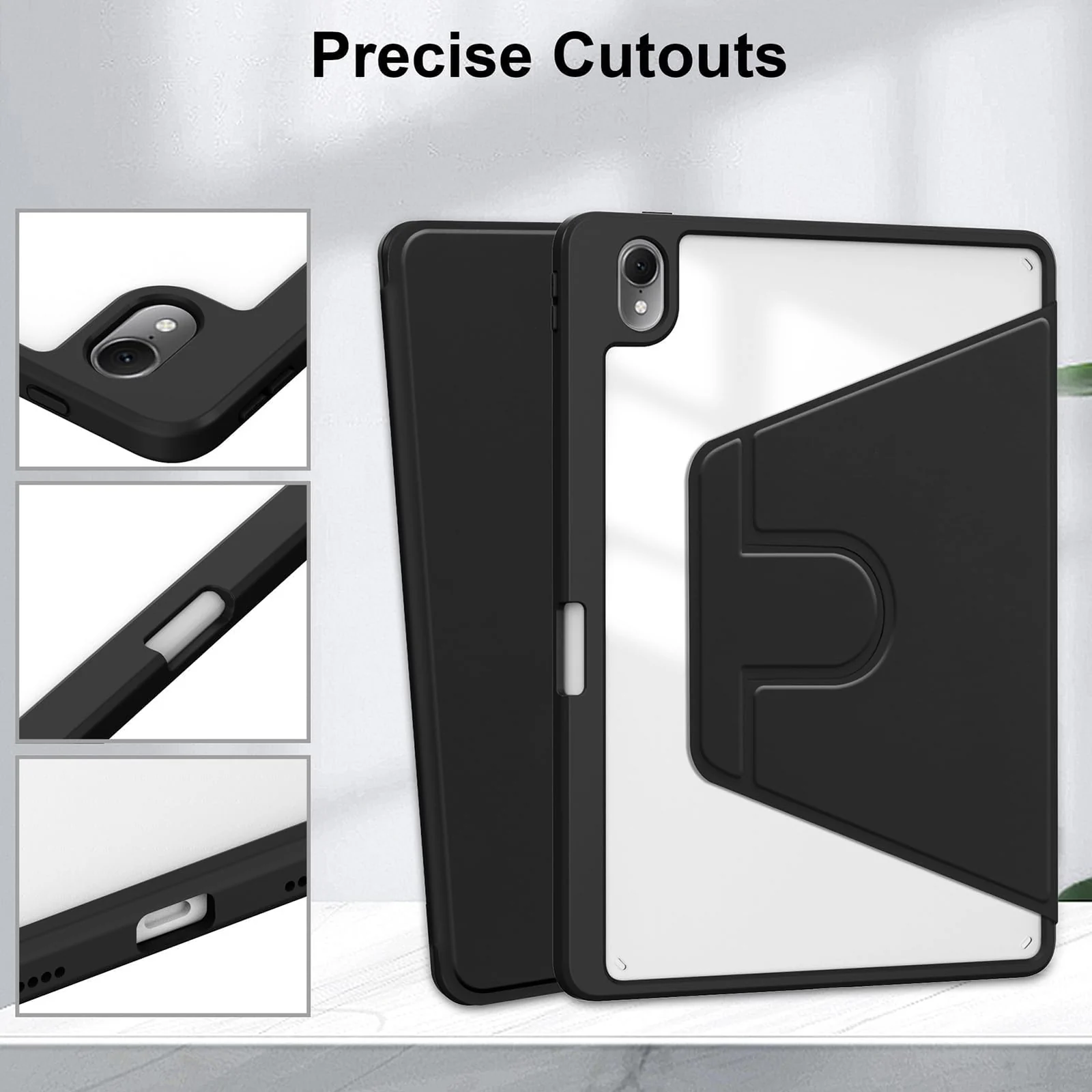 DL3 Mobilak Case for iPad (A16) 11th Generation 11 Inch 2025/10th Generation 10.9 Inch 2022, 360° Rotation Multi-angle Stand Slim Cover PU leather + Transparent Acrylic with Pen Holder Auto Wake/Sleep - Black