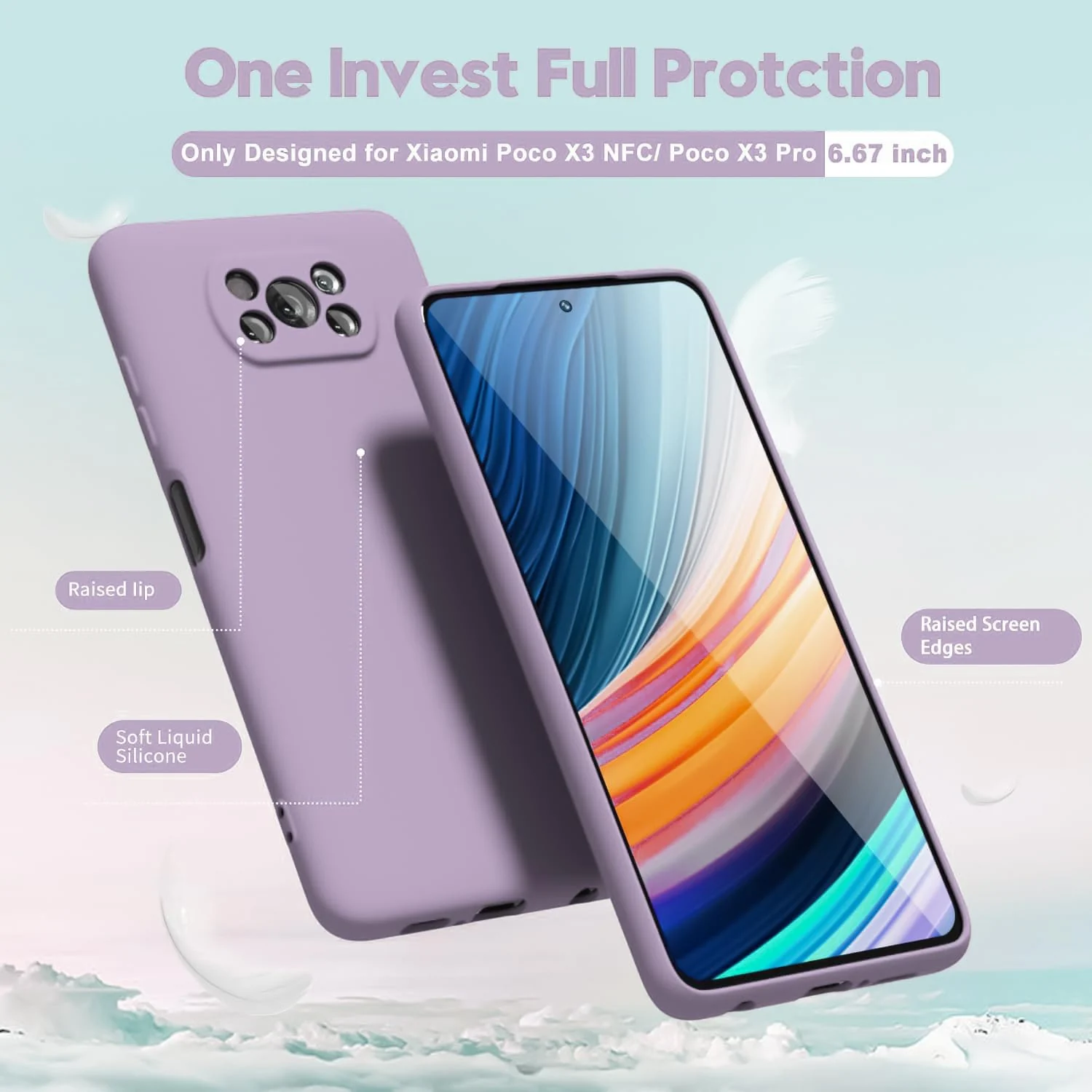 DL3 Mobilak Compatible with Xiaomi Poco X3 Pro/Poco X3 NFC/Poco X3 Case, Liquid Silicone Case, Full Body Camera Protective Cover, Shockproof, Slim Phone Case, Soft Microfiber Lining - Lavender