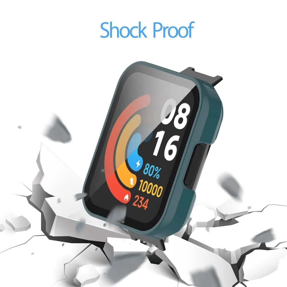 DL3 Mobilak Protective Case Compatible with Xiaomi Mi Redmi Watch 2 Lite, 9H Hardness PC Case Bumper Full Slim Protective Cover with Tempered Glass For Redmi Watch2 Lite - Green