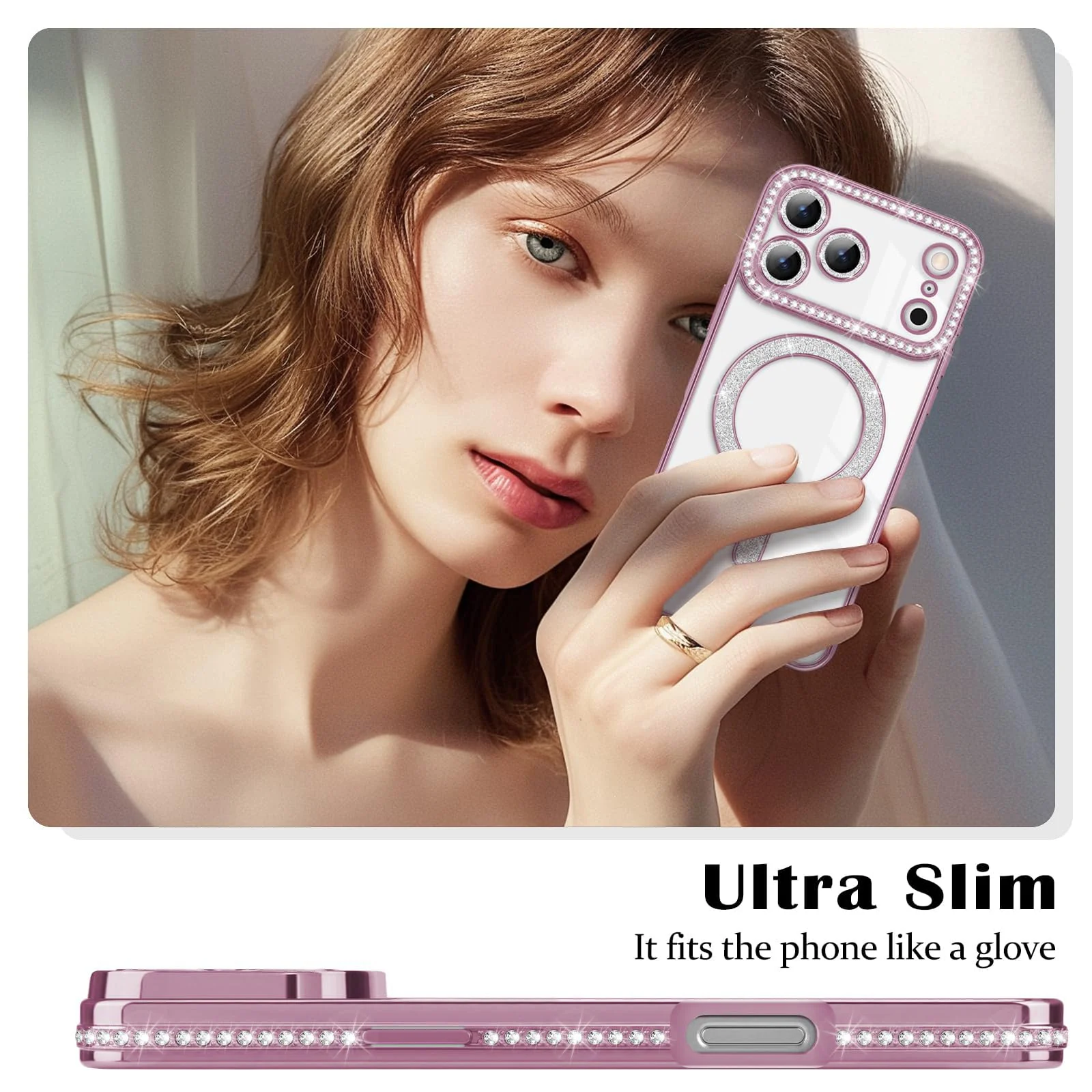 DL3 Mobilak MagSafe-Compatible Magnetic Case for iPhone 17 Pro with Camera Protection and Magnetic Car-Mount Support - Pink