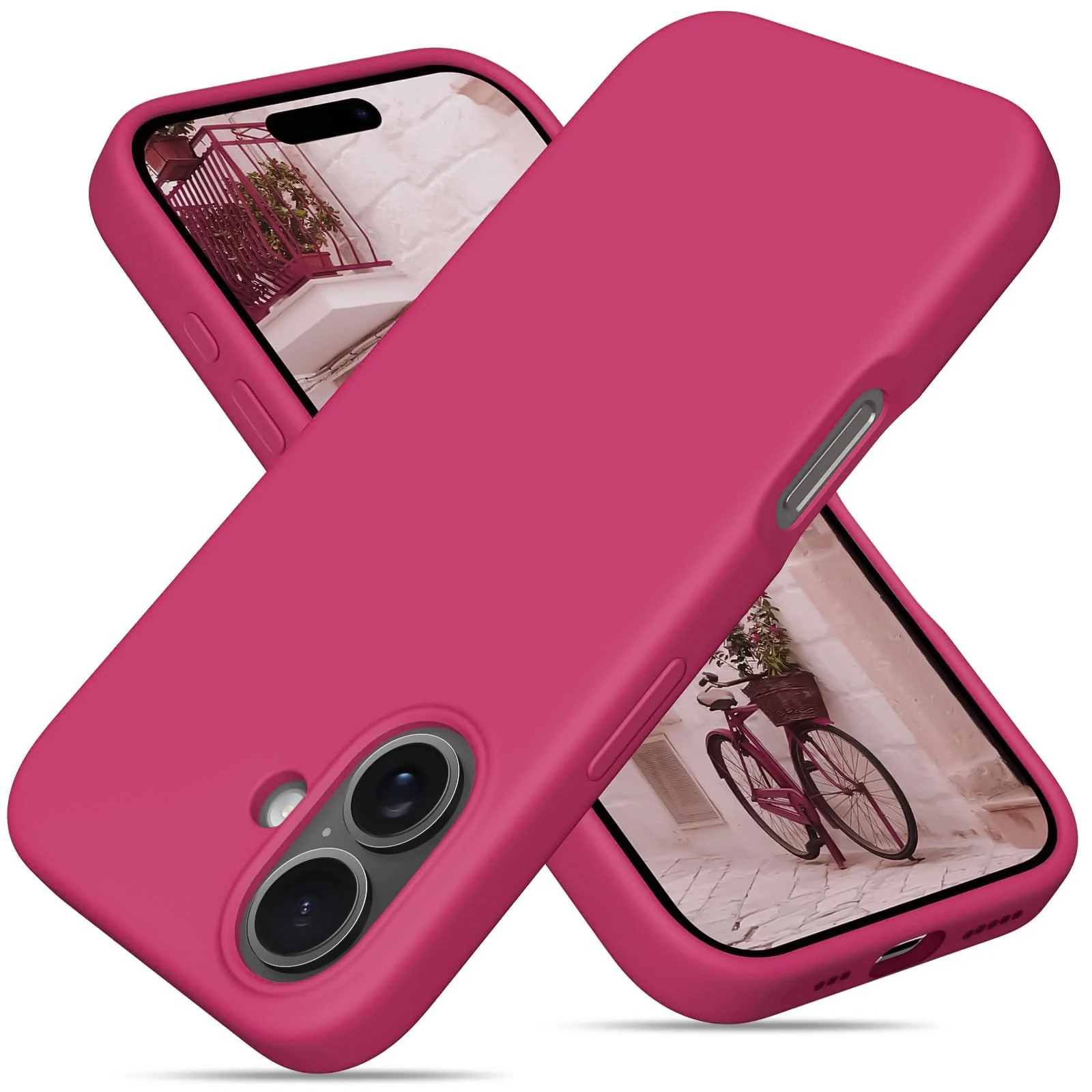 DL3 Mobilak Liquid Silicone Protective Case for iPhone 16 with Microfiber Lining and Shockproof Design - Rose Red
