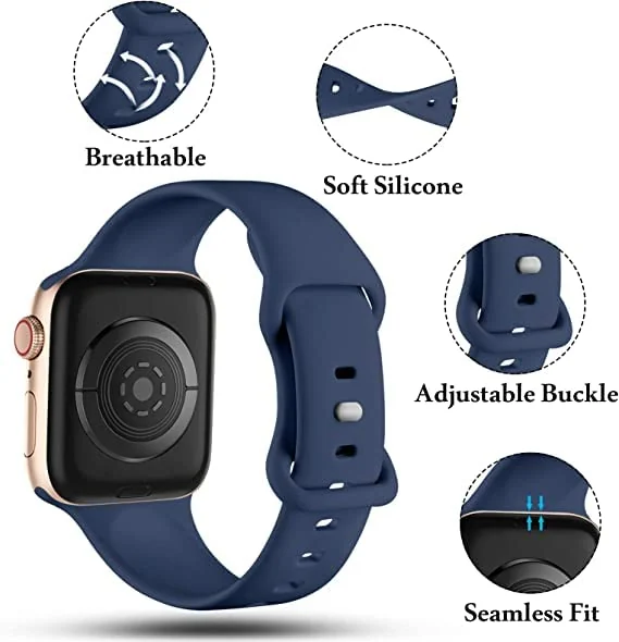 DL3 Mobilak Bands Compatible with Apple Watch Ultra 49mm 45mm 44mm 42mm 41mm 40mm 38mm, Replacement Soft Silicone Strap for iWatch Ultra/Ultra 2 Series 9/8/7/6/5/4/3/2/1 SE (38MM/40MM/41MM) - Dark Blue