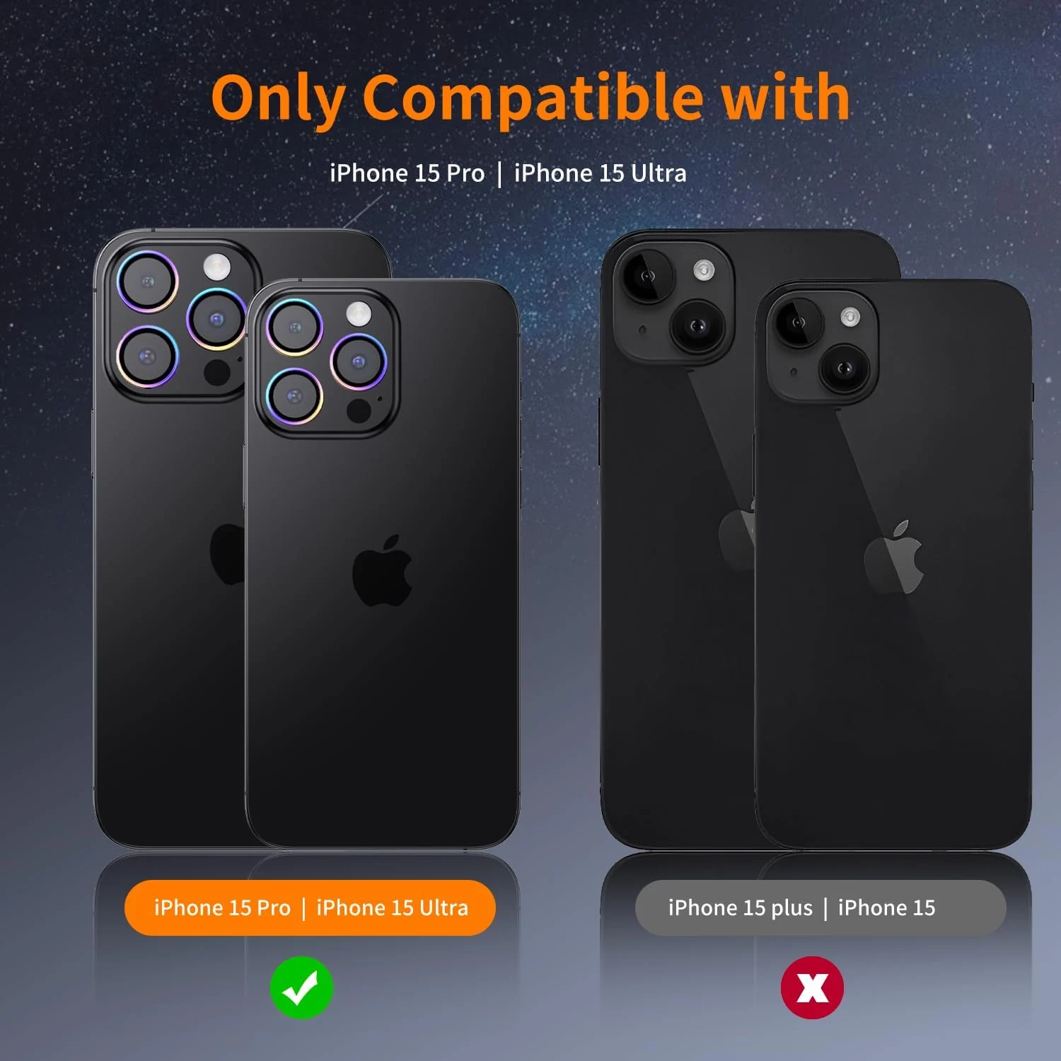 DL3 Mobilak Camera Lens Protector For iPhone 15 Pro/iPhone 15 Pro Max, [Keep Original Shooting] Tempered Glass Screen Protector Metal Individual Camera Cover, Case Friendly - Colorful