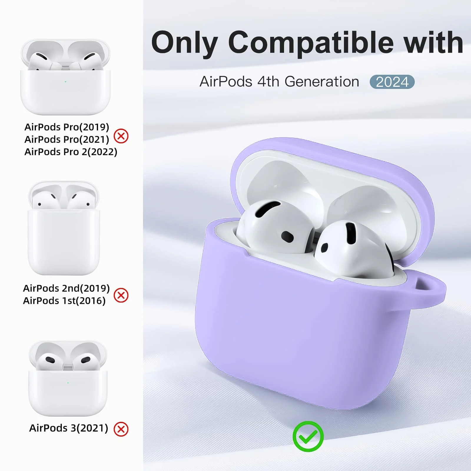 DL3 Mobilak Compatible with AirPods 4 Case (2024), Soft Silicone Full Protective Case Cover with Keychain, For Apple AirPods 4th Generation for Women Men - Banana Violet