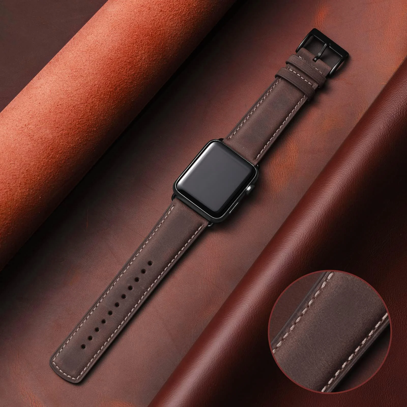 DL3 Mobilak Compatible with Apple Watch Band 49mm 46mm 45mm 44mm 42mm Leather Band Replacement Strap, Soft Leather Bracelet for iWatch Series 11 10 9 8 7 6 5 4 SE SE2 Ultra 3 2 1 - Retro Brown