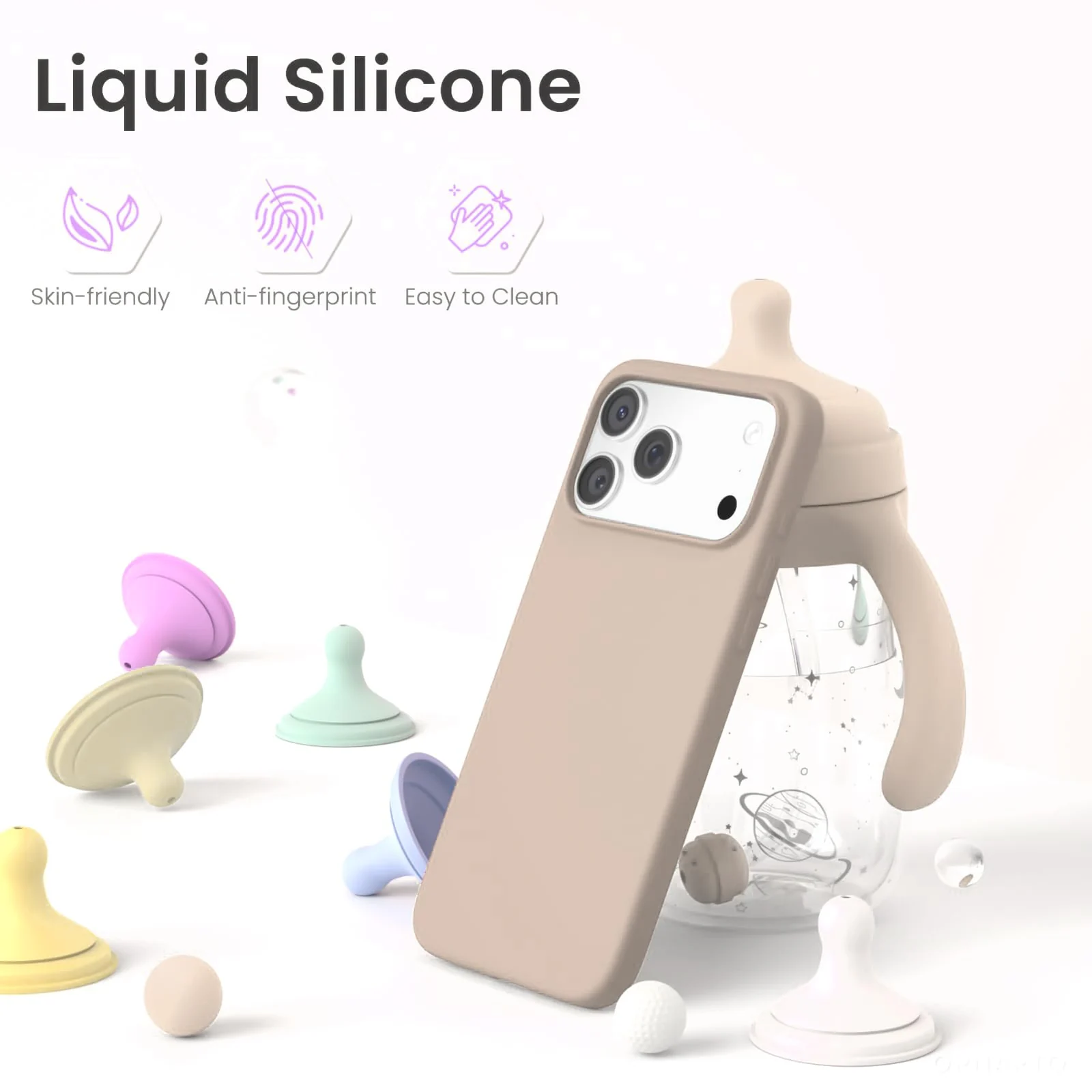 DL3 Mobilak Liquid Silicone Protective Case for iPhone 17 Pro 6.3-Inch with Microfiber Lining and Shockproof Design - Pink Sand 3