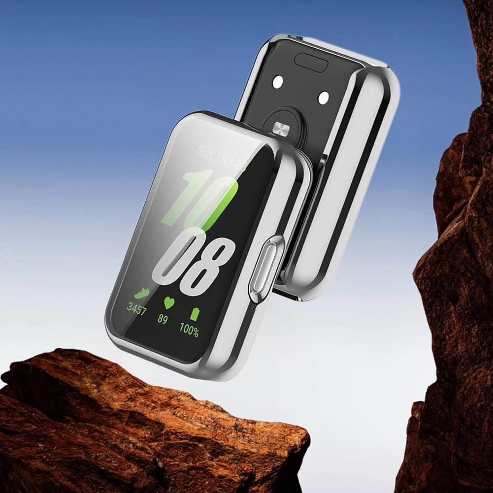 DL3 Mobilak Case Compatible with Samsung Galaxy Fit 3 Case All-Around with Built-in Screen Protector Watch Soft TPU Shockproof Cover Slim Guard Thin Bumper Shell Protector - Silver