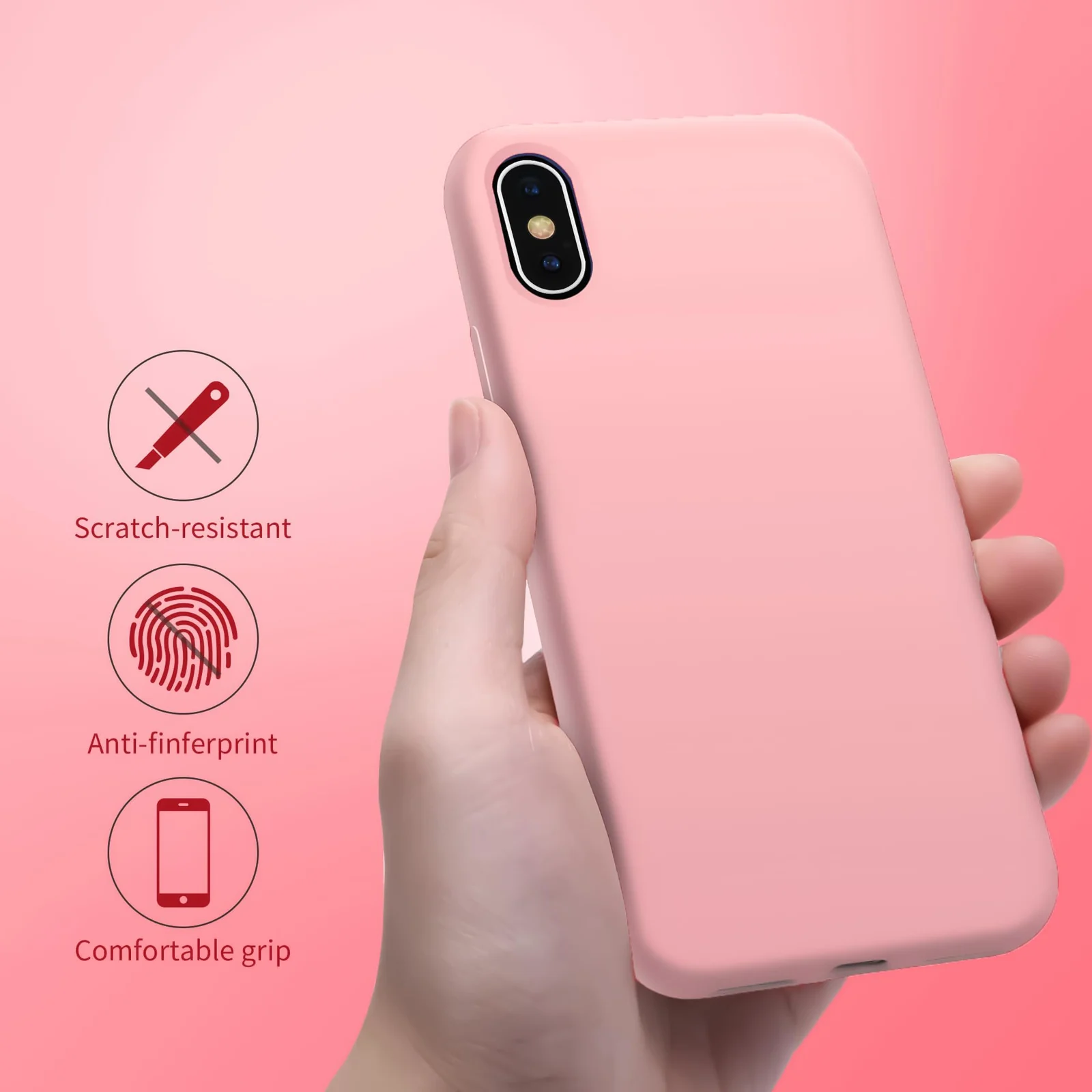 DL3 Mobilak Compatible with iPhone X/iPhone XS Case, Liquid Silicone Case, Full Body Protective Cover, Shockproof, Slim Phone Case, Anti-Scratch Soft Microfiber Lining - Pastel Pink 2