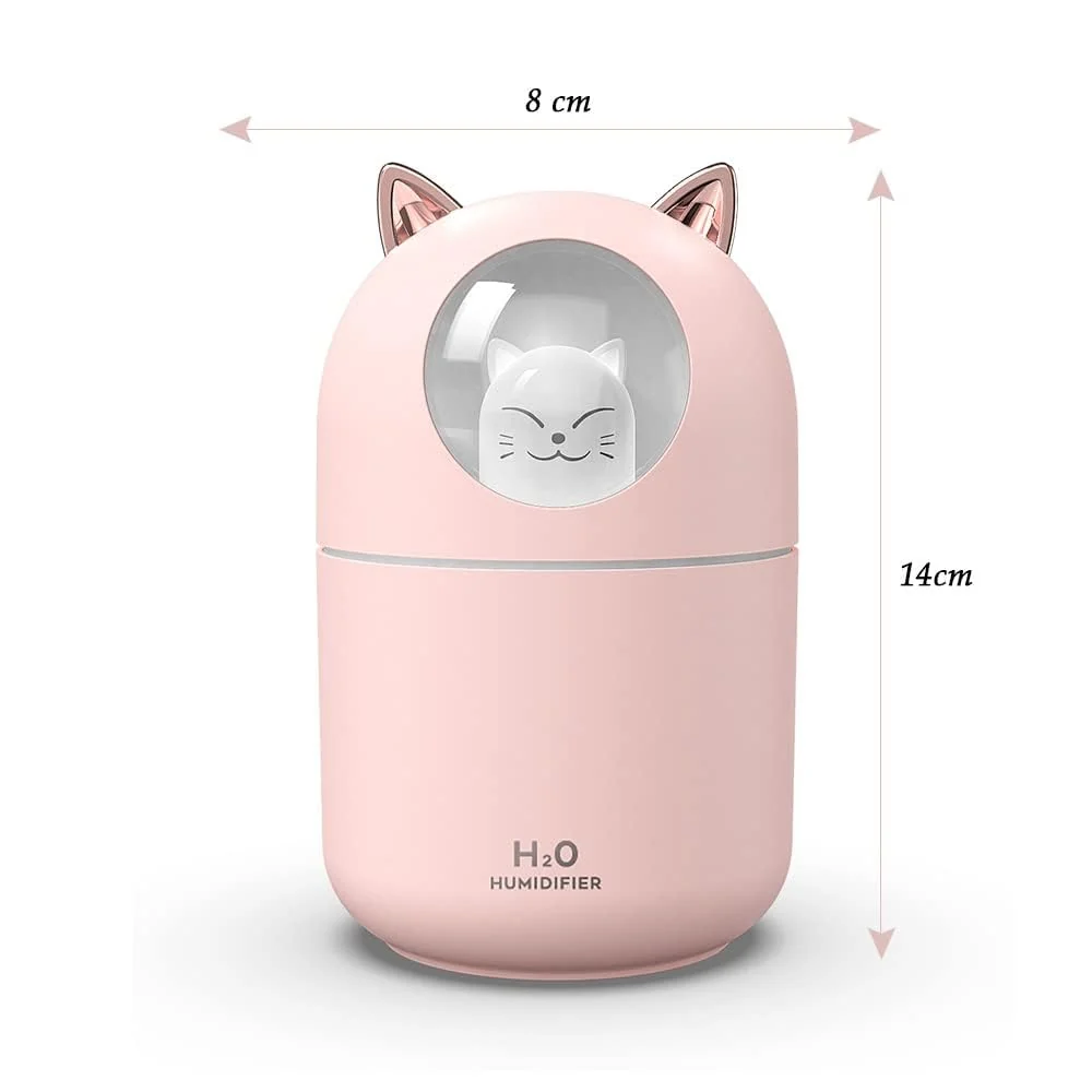Mobigon Wood Cool Mist Ultrasonic Humidifier for Room Moisture, Aroma Diffuser for Home, 300ml Essential Oil Diffuser with 7 Colorful Night Light, Auto Shut-Off, Home, Office, car - E.Pink