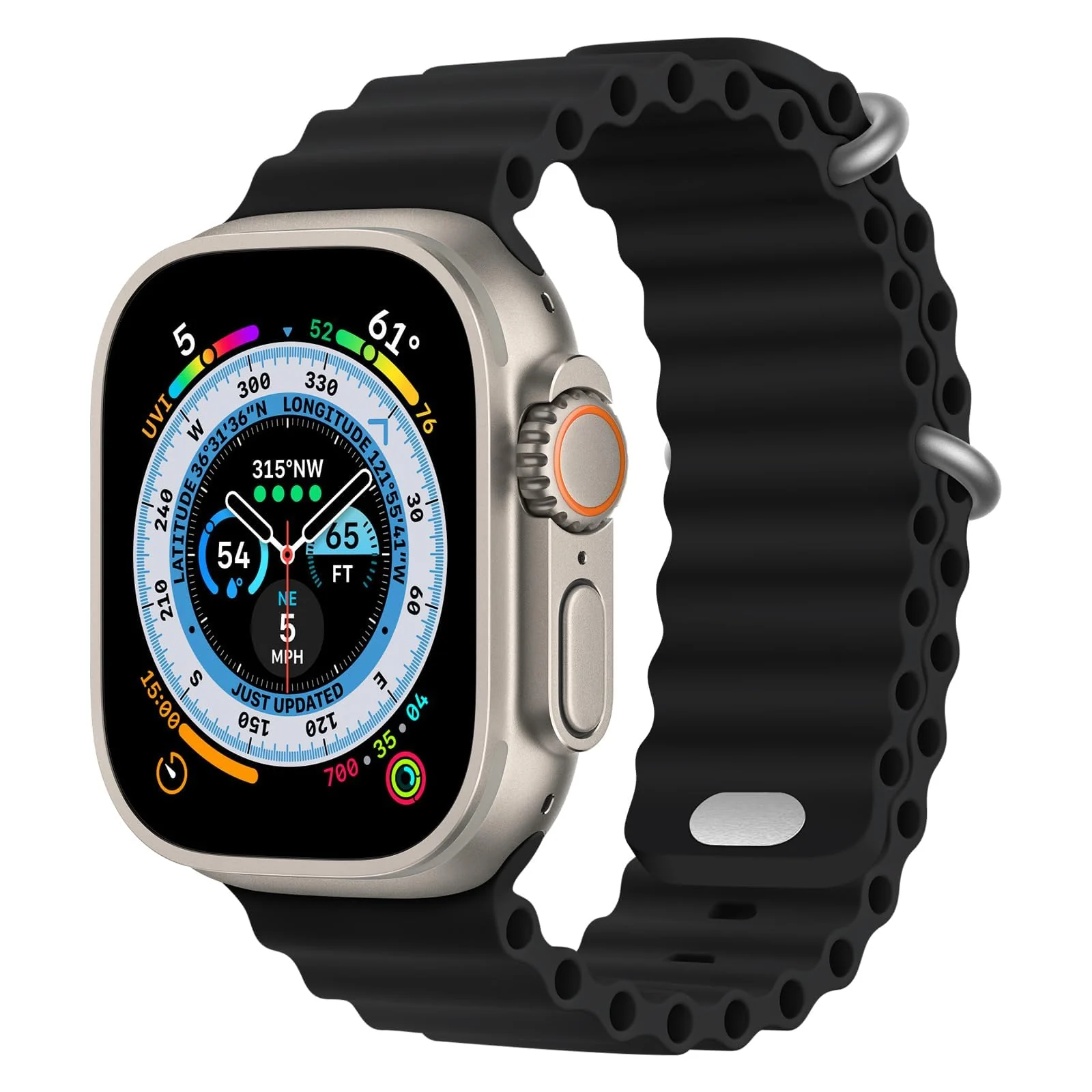 DL3 Mobilak Ocean Band with Case For Apple Watch Ultra 49mm, Adjustable Silicone Sport Loop Ocean Strap Men Women Strap With Protective Cover Screen Shockproof for iWatch Ultra 2 49mm - Black