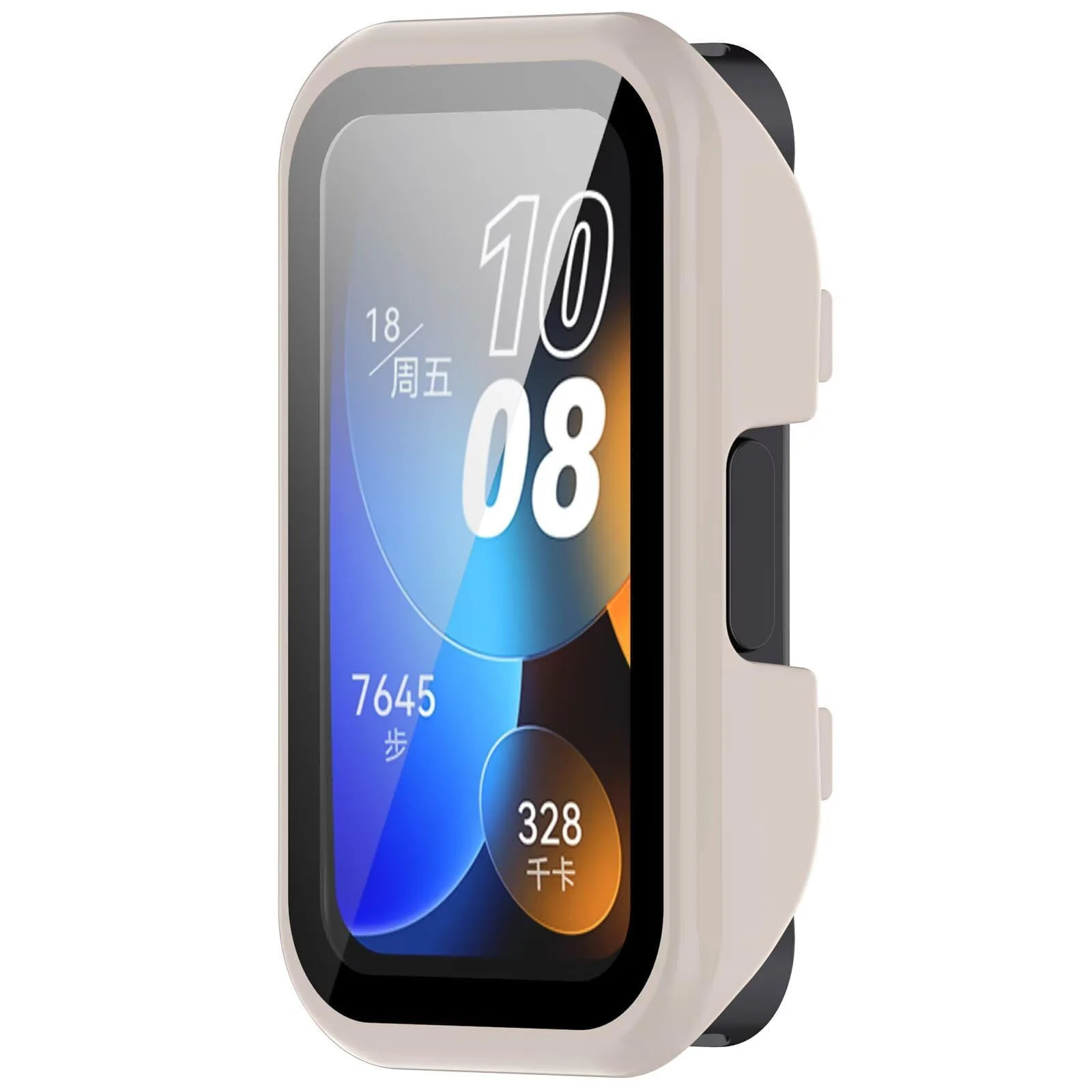 DL3 Mobilak Case with Screen Protector for Huawei Band 10, Bumper Full Coverage Hard PC Overall Protective Cover, Built-in Tempered Glass Film High Sensitivity For Huawei Band 10 - Ivory White