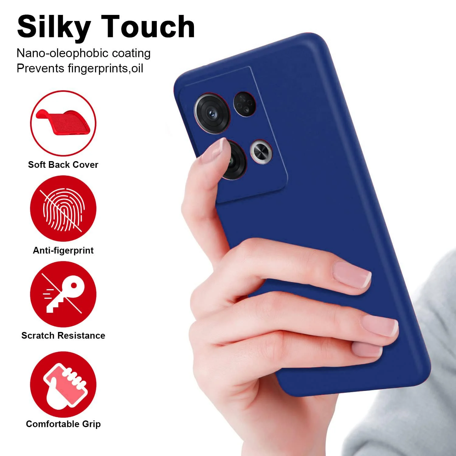 DL3 Mobilak OPPO Reno 8 5G Case, Soft Flexible Liquid Silicone Gel Rubber Bumper Cover, Full Body Shockproof Protective Phone Case - Blue 1