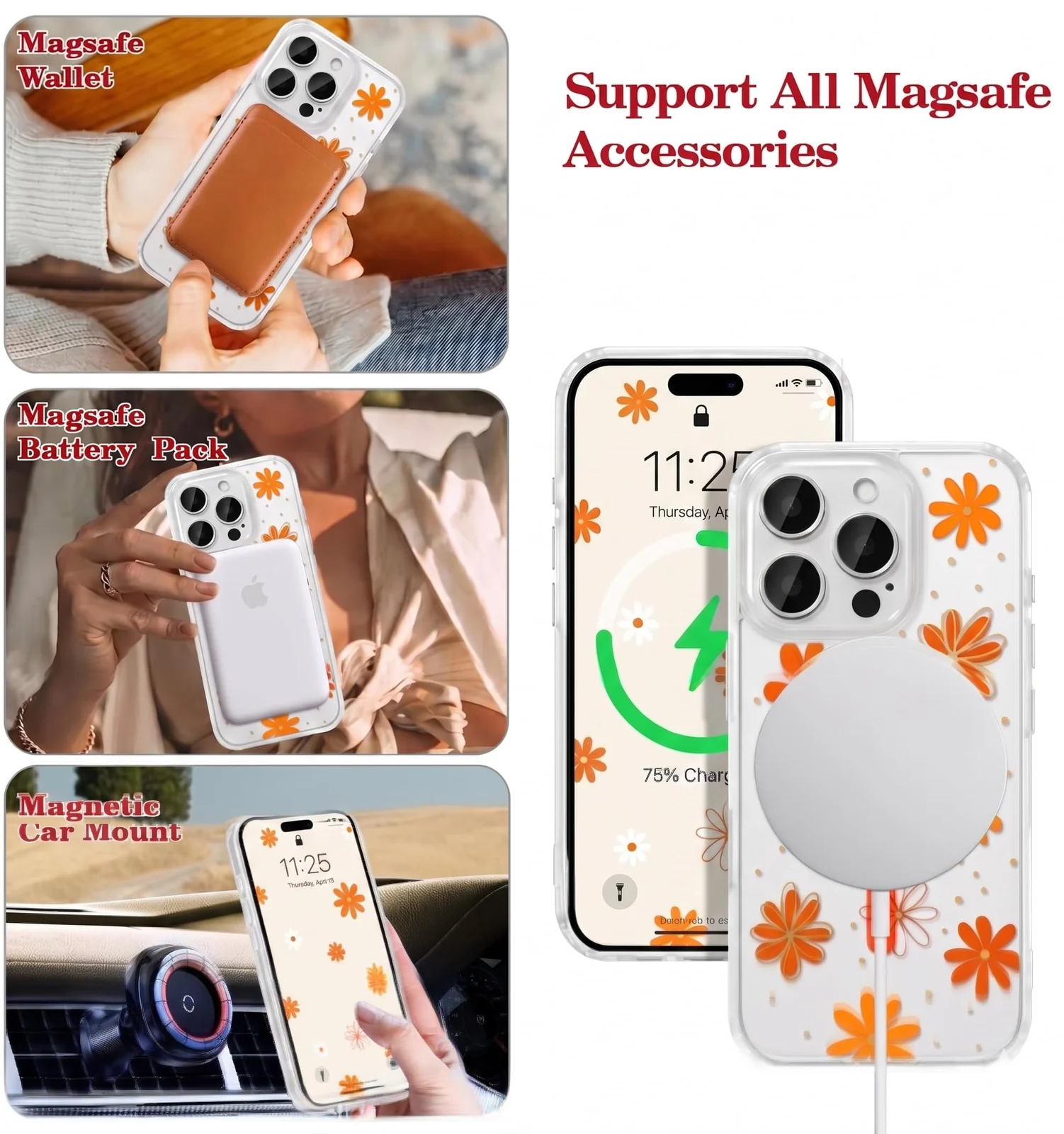 DL3 Mobilak Clear MagSafe-Compatible Magnetic Case for iPhone 13 Pro Max with Camera Protection and Magnetic Car-Mount Support - Style 1