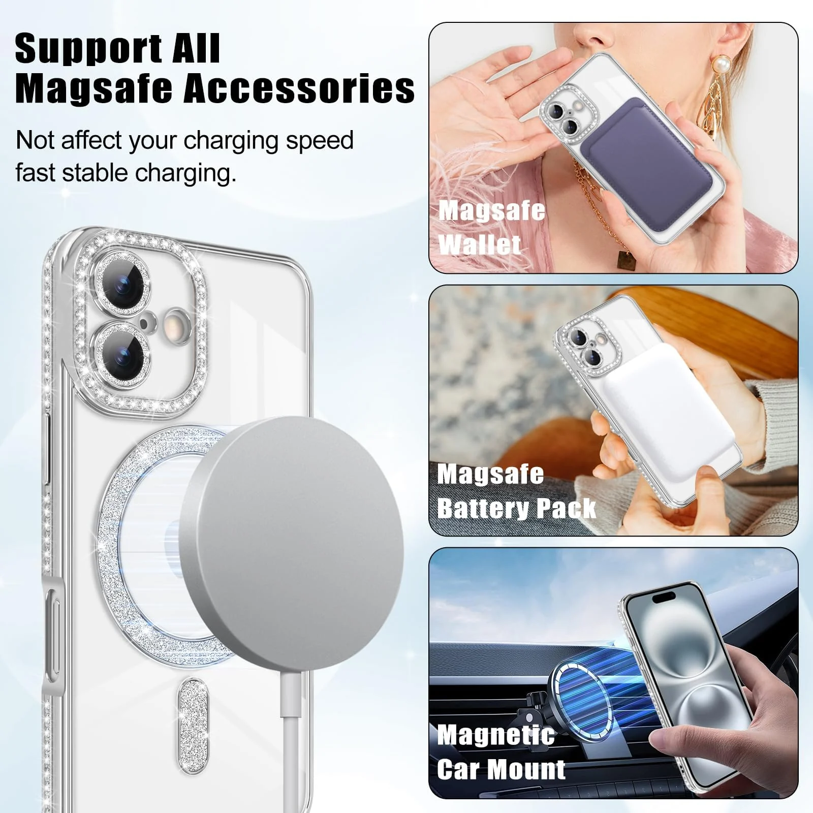 DL3 Mobilak MagSafe-Compatible Magnetic Case for iPhone 17 with Camera Protection and Magnetic Car-Mount Support - Silver