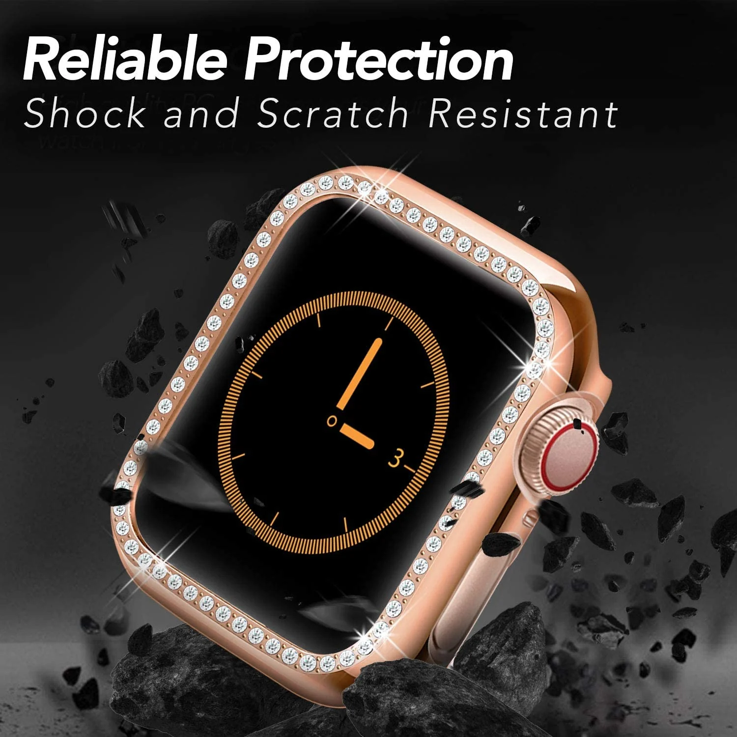 DL3 Mobilak Bumper Diamond Case Compatible with Apple Watch Series 6 SE Series 5 Series 4 44mm, Bling Crystal Diamonds PC Plastic Protector Case Cover Frame For Apple Watch 44 mm - Rose Gold