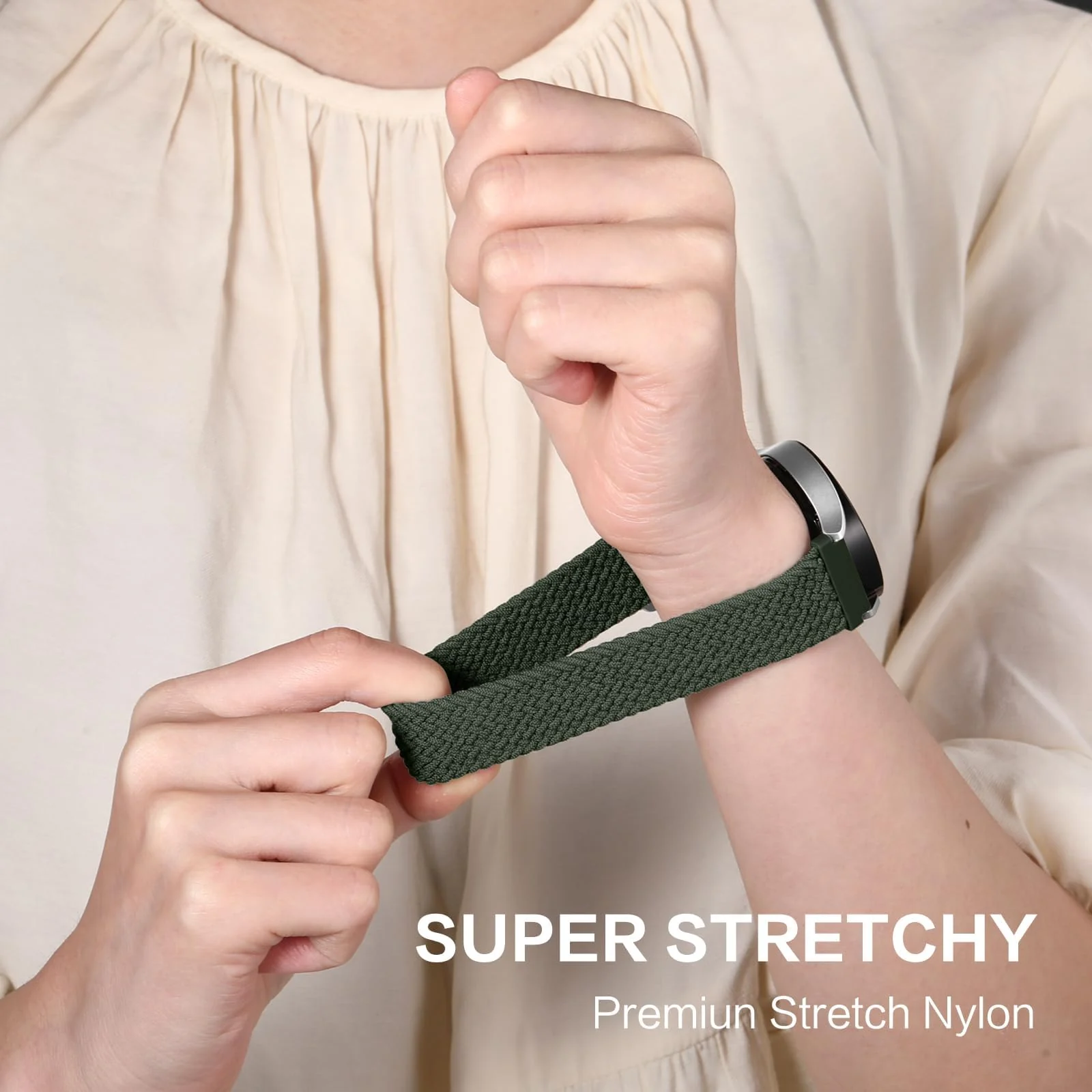 DL3 Mobilak Band 20MM Nylon Braided Solo Loop Strap For Samsung Gear Sport/Watch 6/5/4 40mm 44mm/Watch 6 Classic 43mm 47mm/ 5 Pro 45mm/active 2 40mm 44mm (Small) - Green