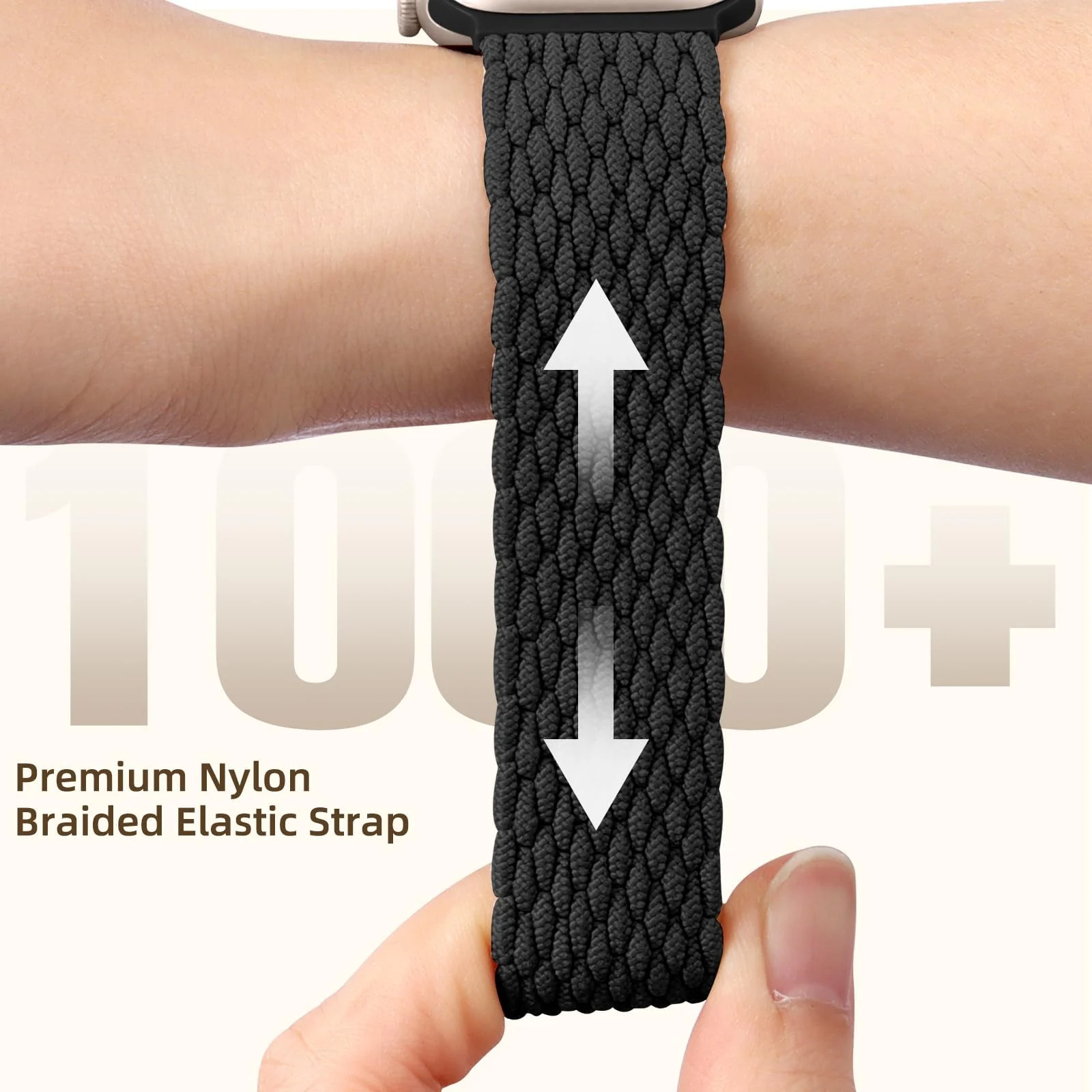 DL3 Mobilak Sport Solo Loop Compatible with Apple Watch Band 42mm 44mm 45mm 46mm 49mm for Women Men, Magnetic Strap Stretchy Braided Wristband for iWatch Series 11 10 9 8 7 6 5 4 3 Ultra 3 2 1 SE SE2 - Black