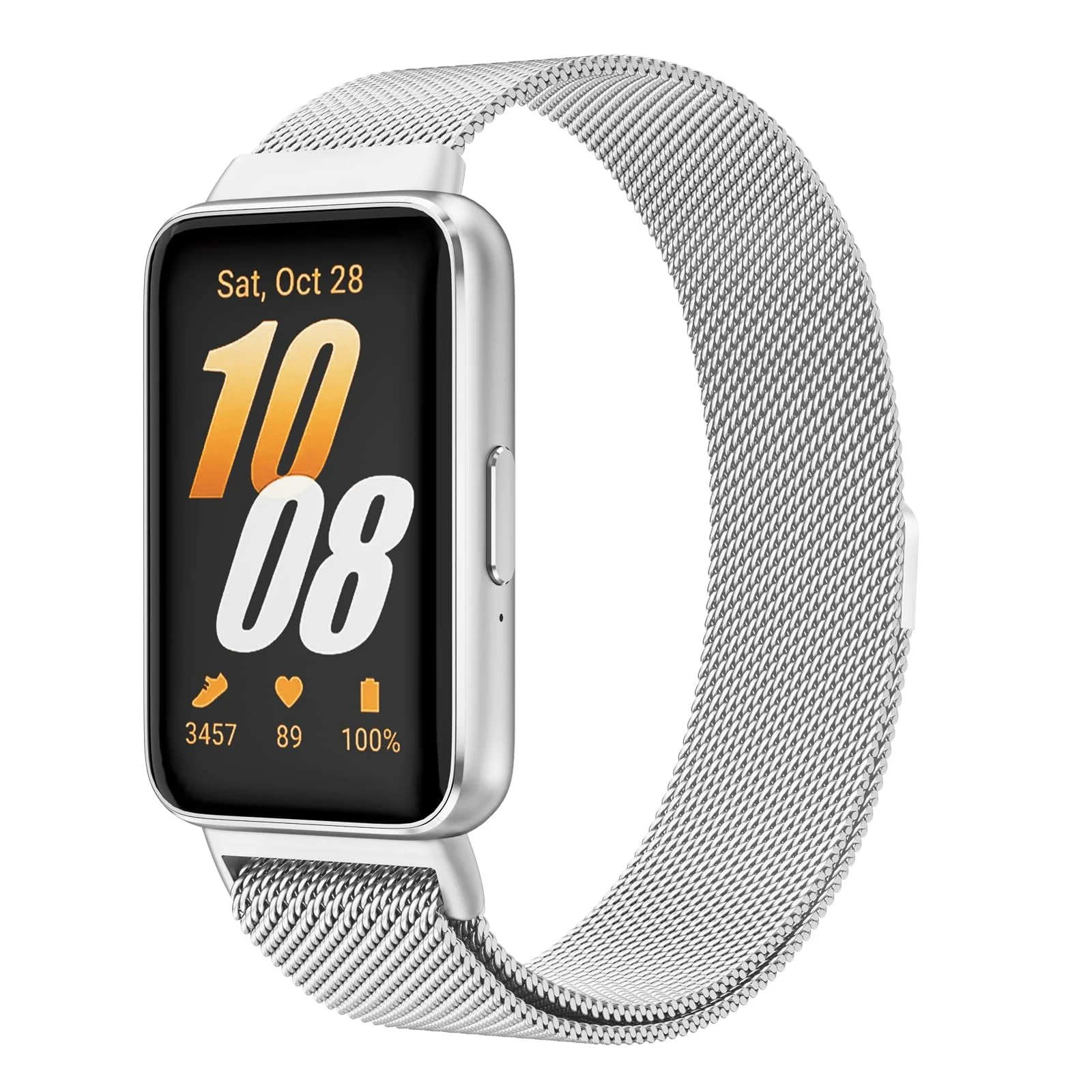 DL3 Mobilak Metal Strap Compatible with Samsung Galaxy Fit 3, Men and Women Milanese Magnetic Mesh Stainless Steel Magnetic Loop Replacement Fashion Adjustable Band for Samsung Galaxy Fit3 - Silver