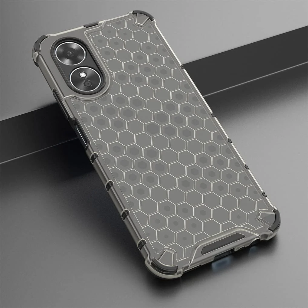 DL3 Mobilak Honeycomb Protective Case for OPPO A17 / OPPO A17K, Shock-absorbing protection, Transparent design, Slim, lightweight profile - Black