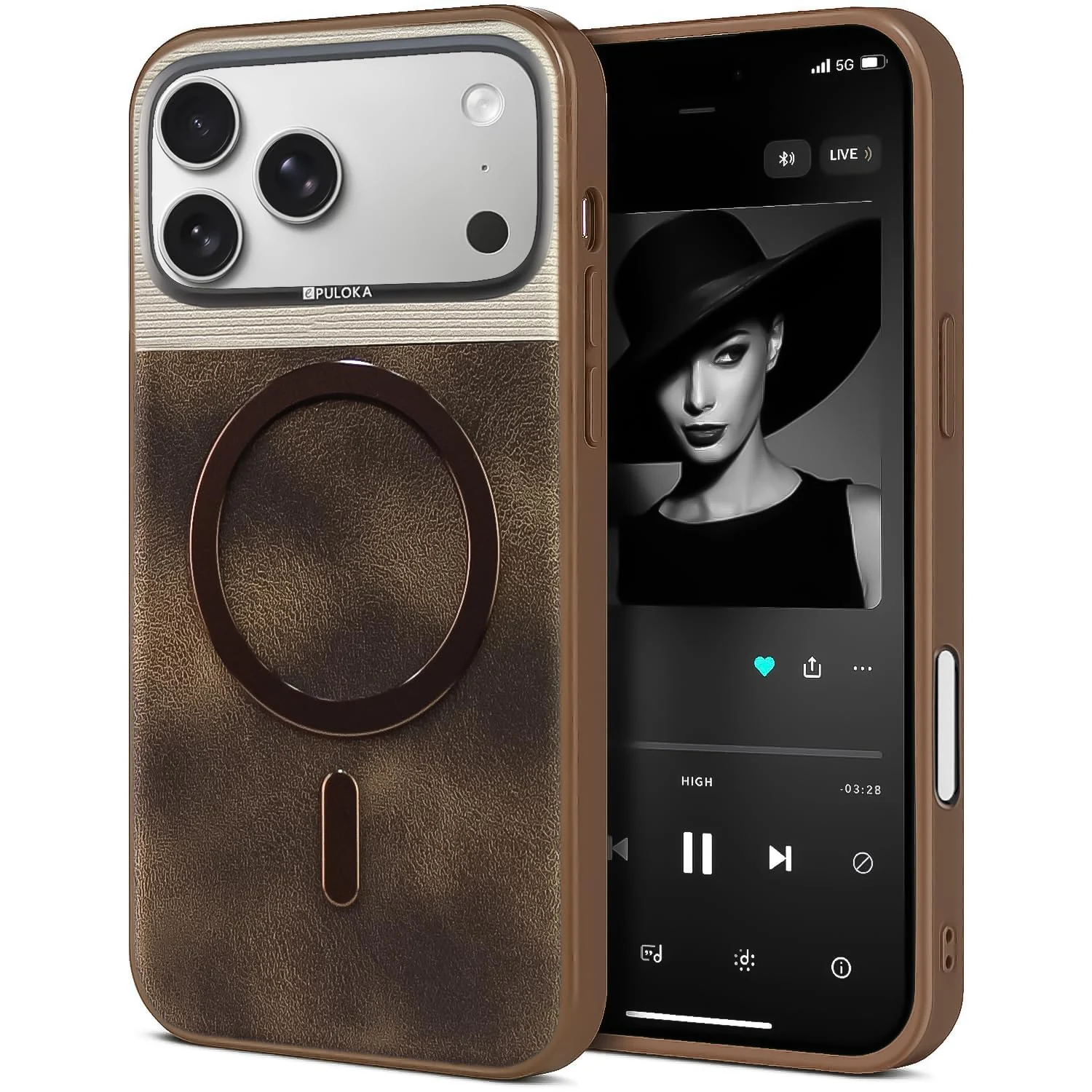 DL3 Mobilak Leather Wallet Case with Card Slot for iPhone 17 Pro Max with Camera Protection and MagSafe Compatibility