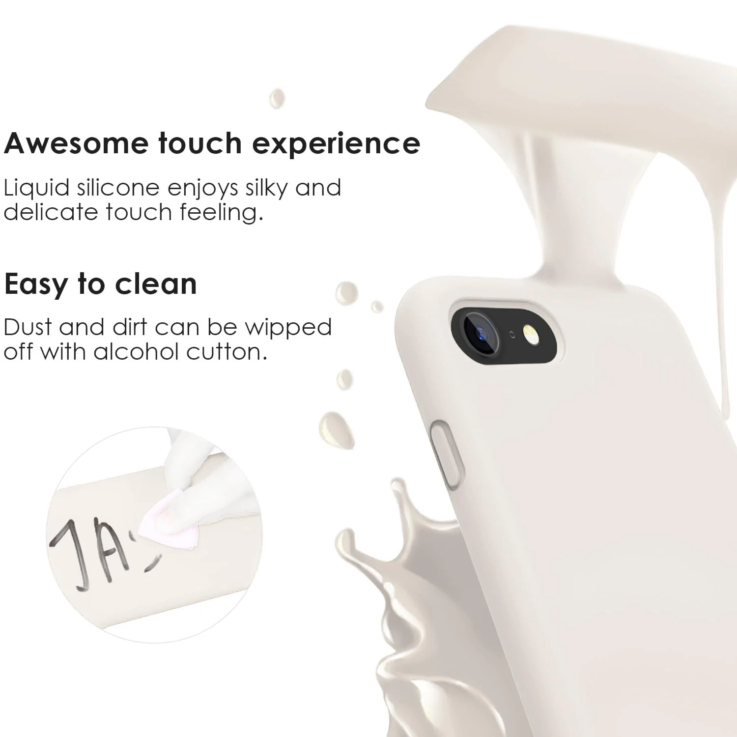DL3 Mobilak Liquid Silicone Protective Case for iPhone SE 2022, SE 2020, iPhone 7, iPhone 8 with Camera Protection and Microfiber Lining - Cream