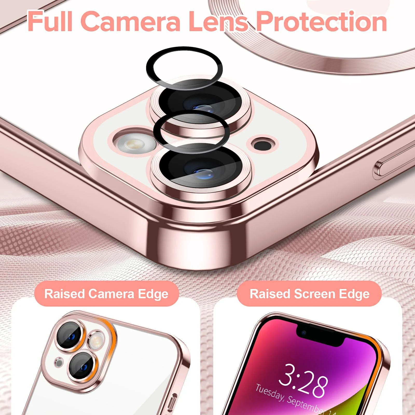 DL3 Mobilak Plated-Edge Protective Case for iPhone 15 6.1-Inch, Compatible with MagSafe accessories, Supports wireless charging, Camera protection - Rose Gold