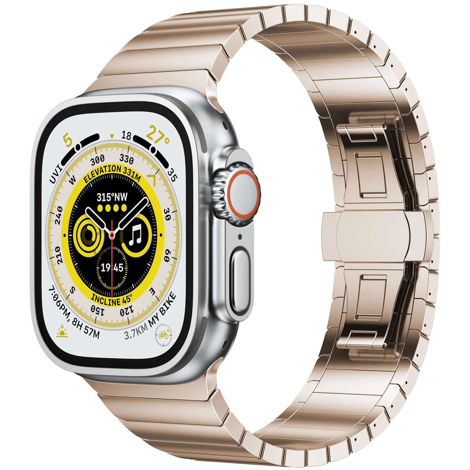 DL3 MOBILAK Band For Apple Watch Ultra Band 49mm 45mm 44mm 42mm 41mm 40mm 38mm, Metal Stainless Steel Strap for Apple Watch Series 8 Ultra 7 6 5 4 3 2 1 Se (42MM/44MM/45MM/49MM) - Gold