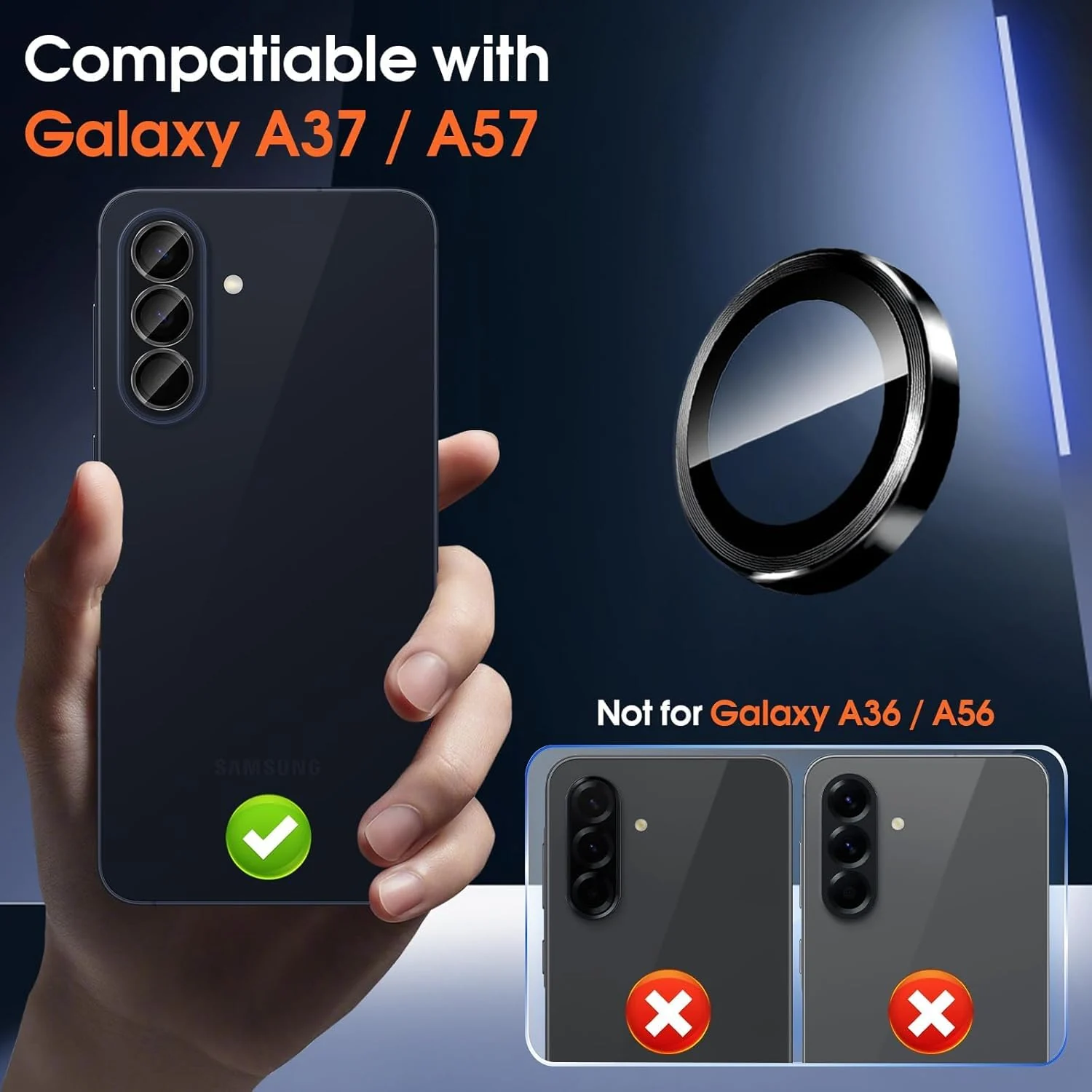 DL3 Mobilak Camera Lens Protector for Samsung Galaxy A57/A37 5G, 9H Tempered Glass Metal Individual Ring Camera Cover Screen Protector, Case Friendly, Anti Scratch - Black