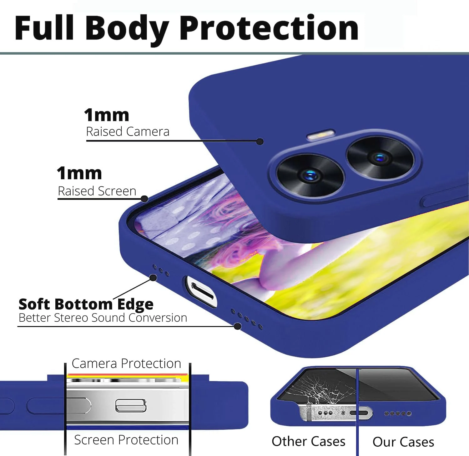 DL3 Mobilak Soft Silicone Protective Case for realme C55 / realme Narzo N55 with Microfiber Lining and Shockproof Design - Pepsi