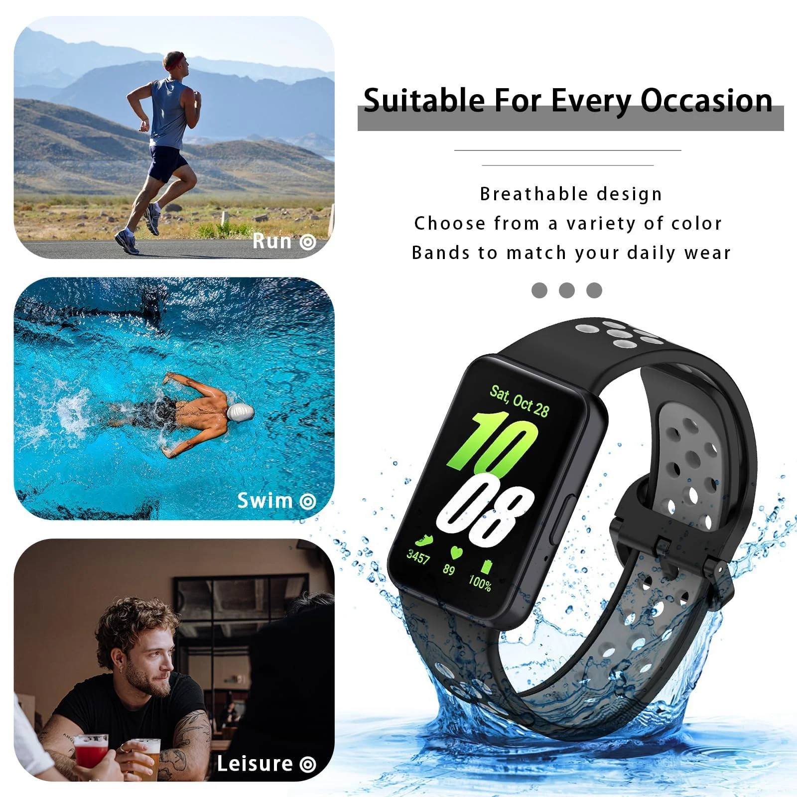 DL3 Mobilak Strap for Samsung Galaxy Fit 3 SM-R390, Women Men Armband, Two Colours Silicone Adjustable Replacement Soft Strap for Samsung Galaxy Fit 3 SM-R390 Fitness Tracker - Black Gray