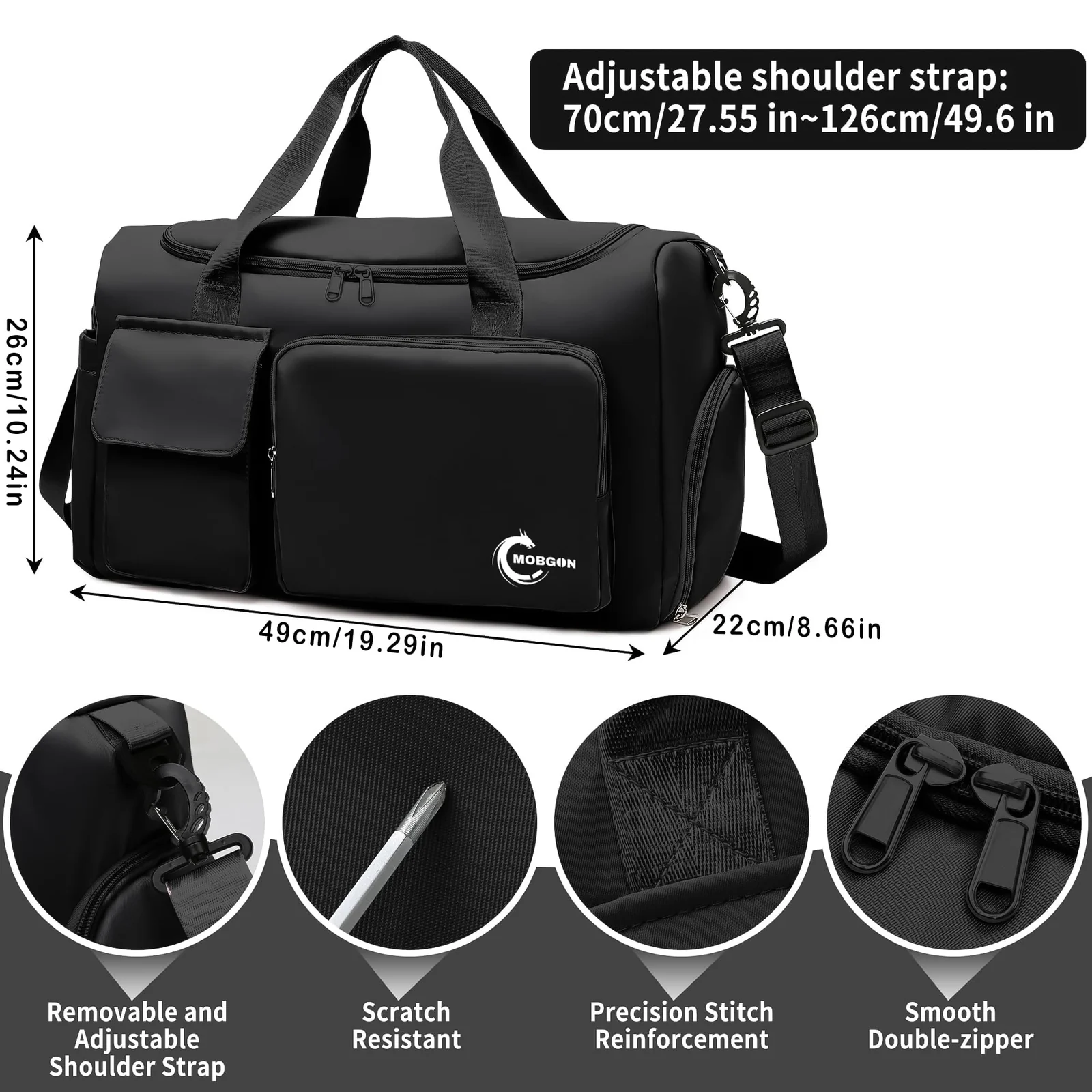 Mobigon Luxury Waterproof Leather Weekender Duffel with Dedicated Shoe & Wet Compartments, Large Capacity Travel and Gym Bag for Men & Women, Adjustable Shoulder Carry Design - Black