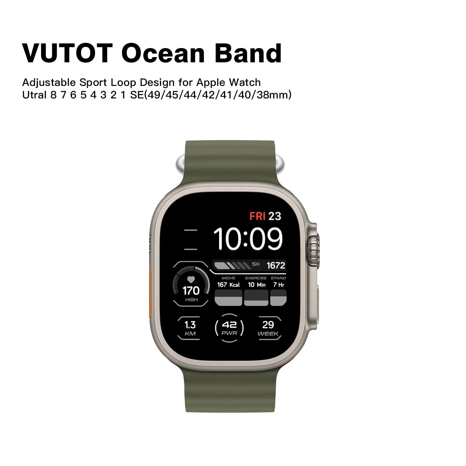 DL3 Mobilak Ocean Band For Apple Watch Ultra 49mm 45mm 44mm 42mm, Waterproof Soft Silicone Sport Wristbands Replacement Strap iWatch Ultra SE 8 7 6 5 4 3 2 1 (Army, 42MM/44MM/45MM/49MM) - Army Green