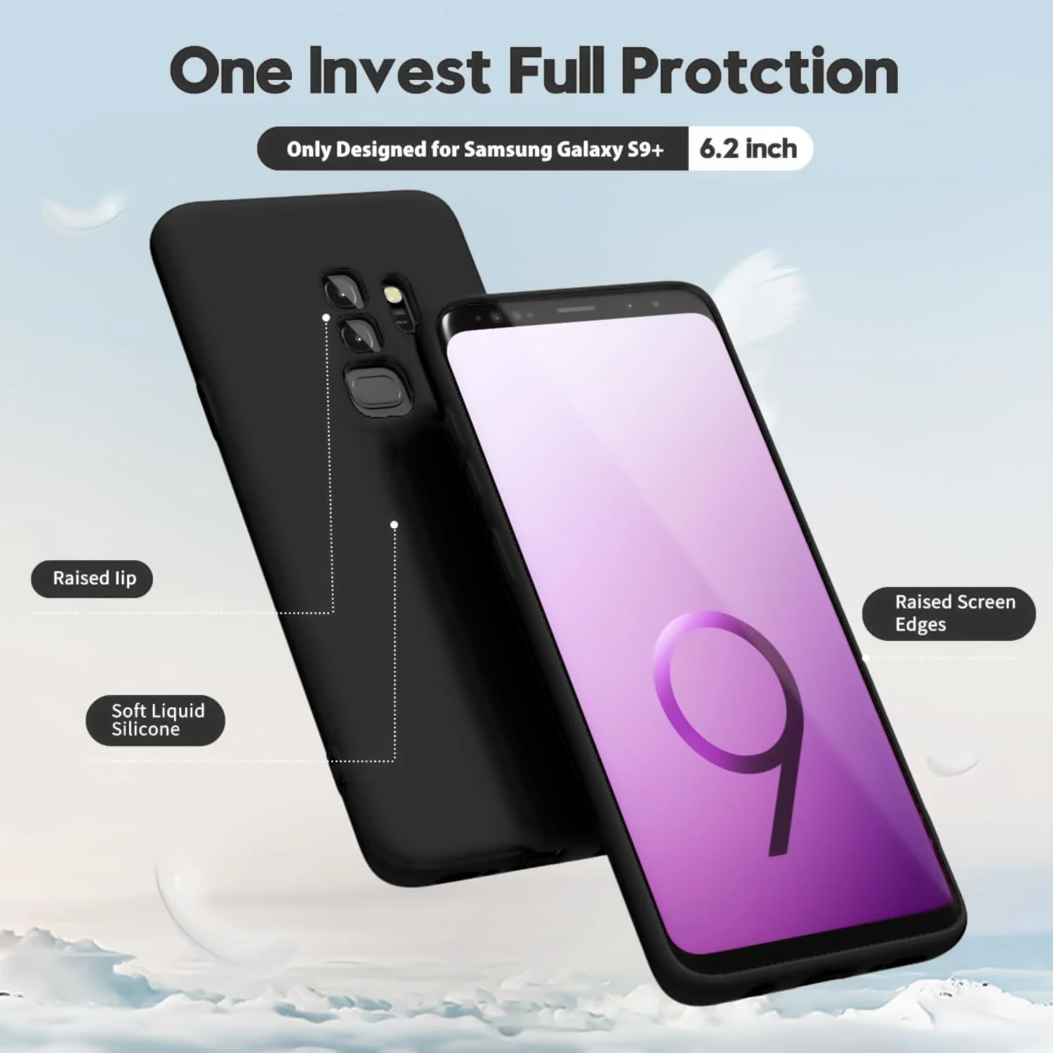 DL3 Mobilak Liquid Silicone Protective Case with Soft Microfiber Lining with Full Camera Protection for Samsung Galaxy S9 Plus - Black