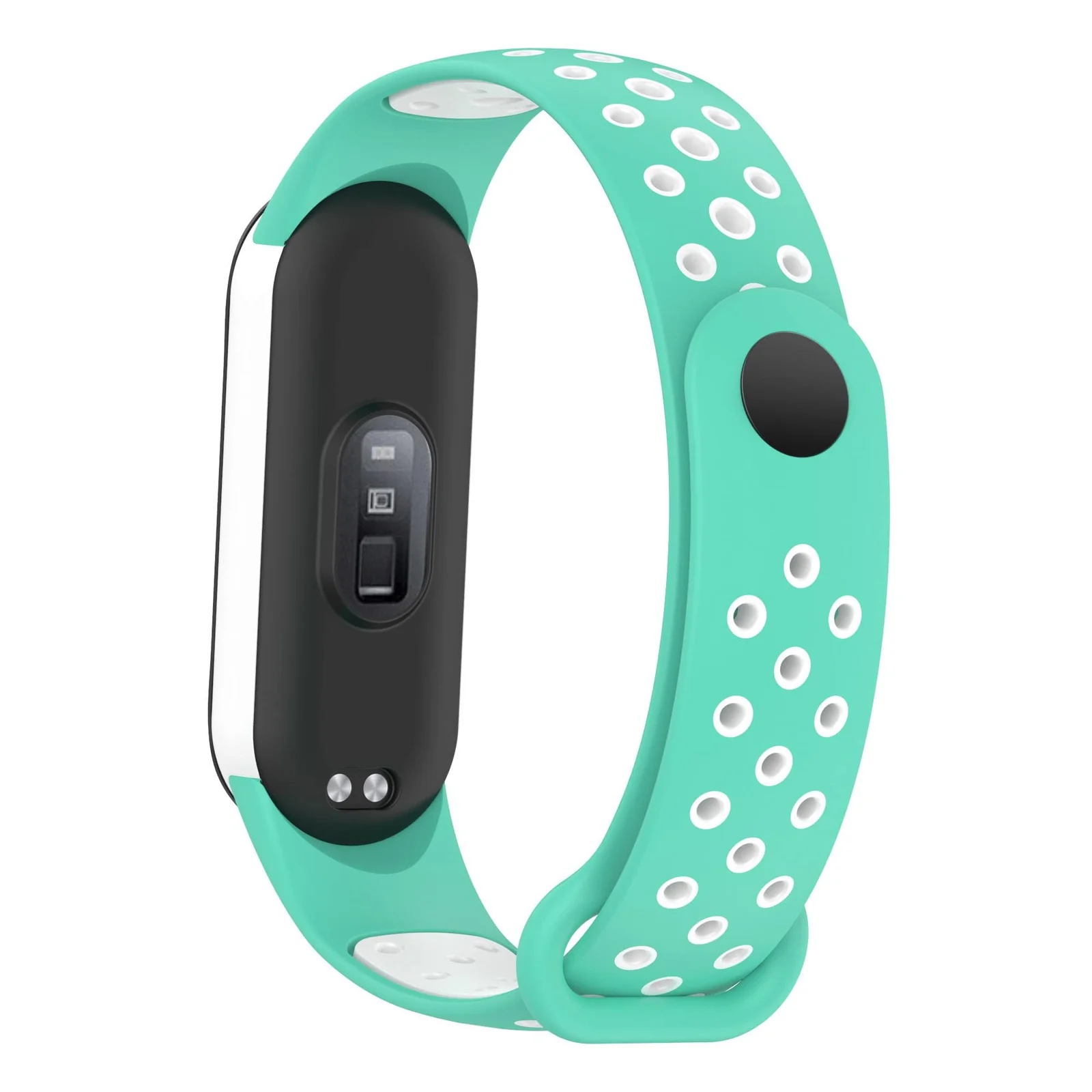 DL3 Mobilak Strap Compatible with Xiaomi Mi Band 4 / Mi Band 3, Women Men Armband, Two Colours Breathable Adjustable Soft Silicone Replacement Strap Compatible with Xiaomi Mi Band 3/4 - Teal White