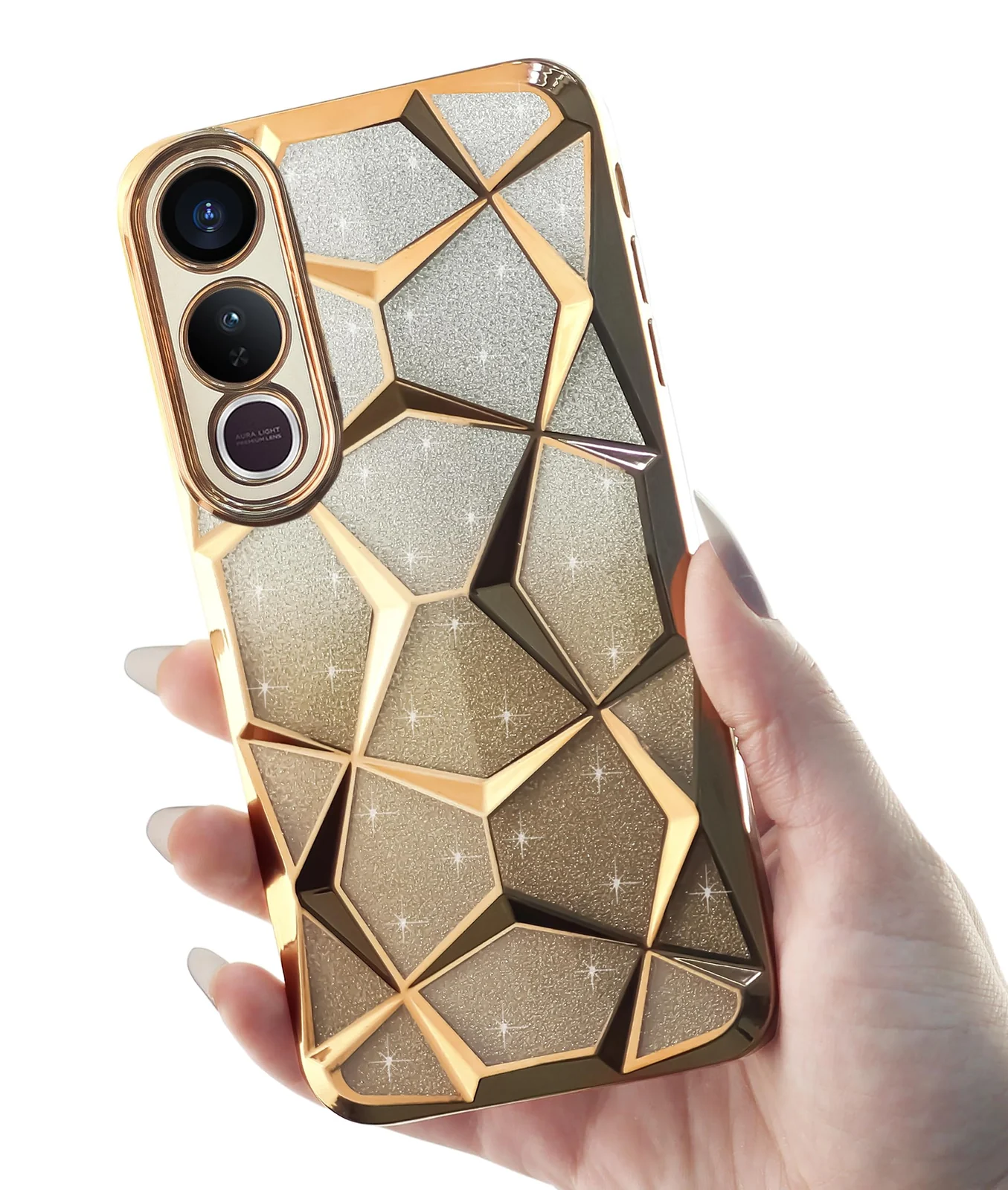 DL3 Mobilak Compatible with Vivo V50 Lite 4G / 5G Case Plating Bling Gradient Glitter Clear Cover Soft TPU Silicone Cute Camera Protection Shockproof Back for Women Girls Case - Gold