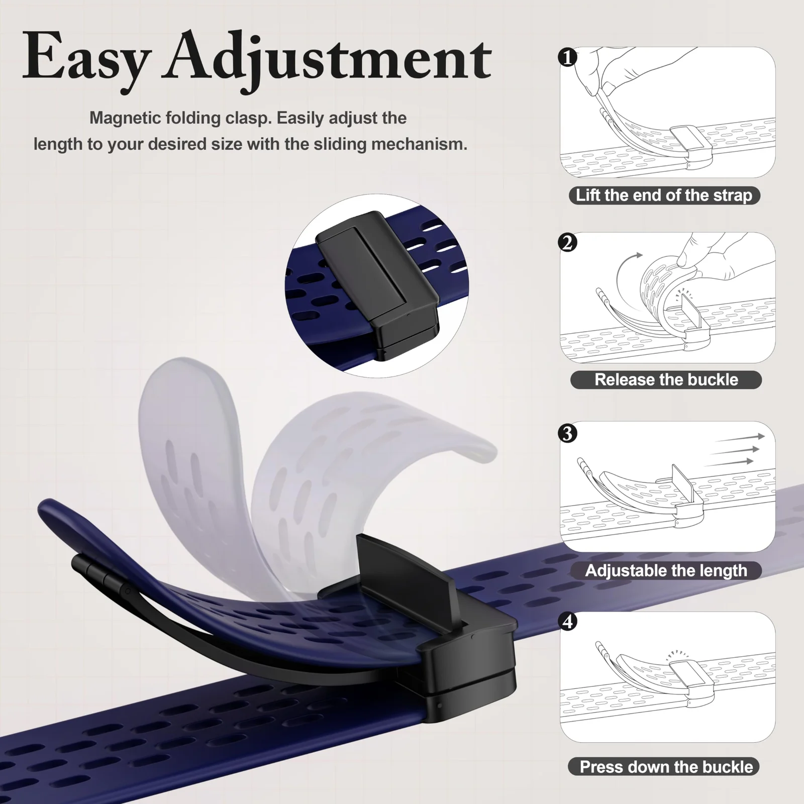 DL3 Mobilak Silicone Strap Compatible with Huawei Watch Fit 3/Fit 4/Fit 4 Pro Magnetic Metal Buckle Sport Silicone Breathable Strap for Men Women Band Quick Release Soft Replacment Wristband - Midnight Blue